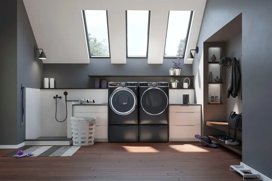 Alt View 18. GE Profile - 7.8 cu. ft. Smart Front Load Electric Dryer with Steam and Sanitize Cycle and Washer Link - Carbon Graphite.