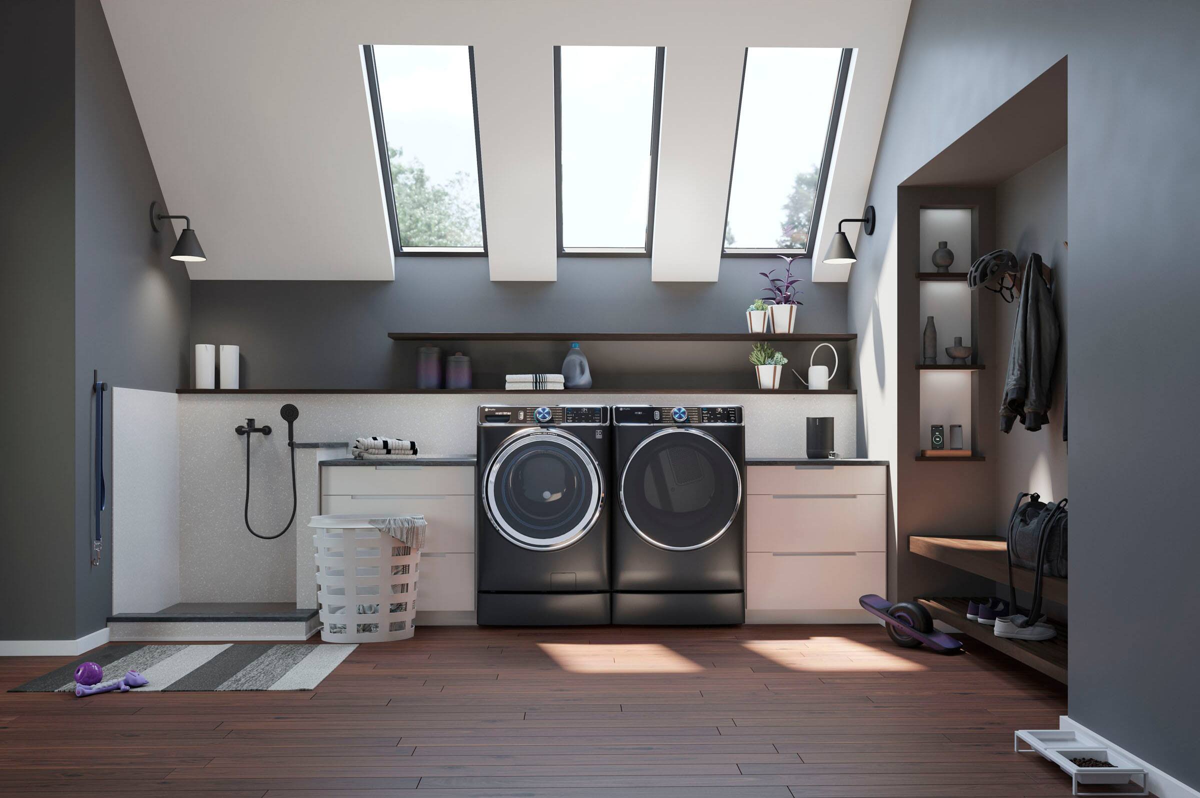 Alt View 19. GE Profile - 7.8 cu. ft. Smart Front Load Electric Dryer with Steam and Sanitize Cycle and Washer Link - Carbon Graphite.