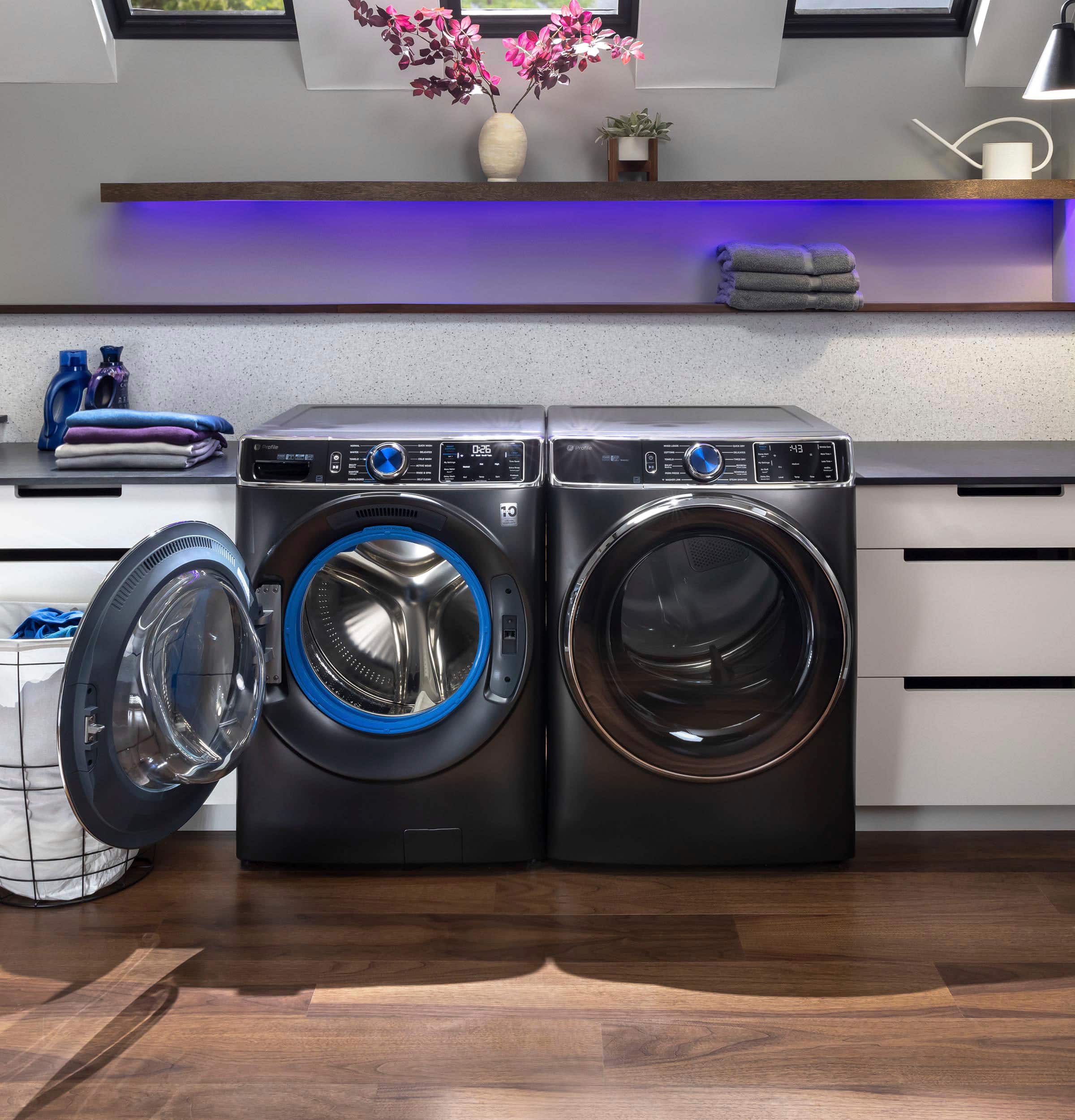 Alt View 22. GE Profile - 7.8 cu. ft. Smart Front Load Electric Dryer with Steam and Sanitize Cycle and Washer Link - Carbon Graphite.