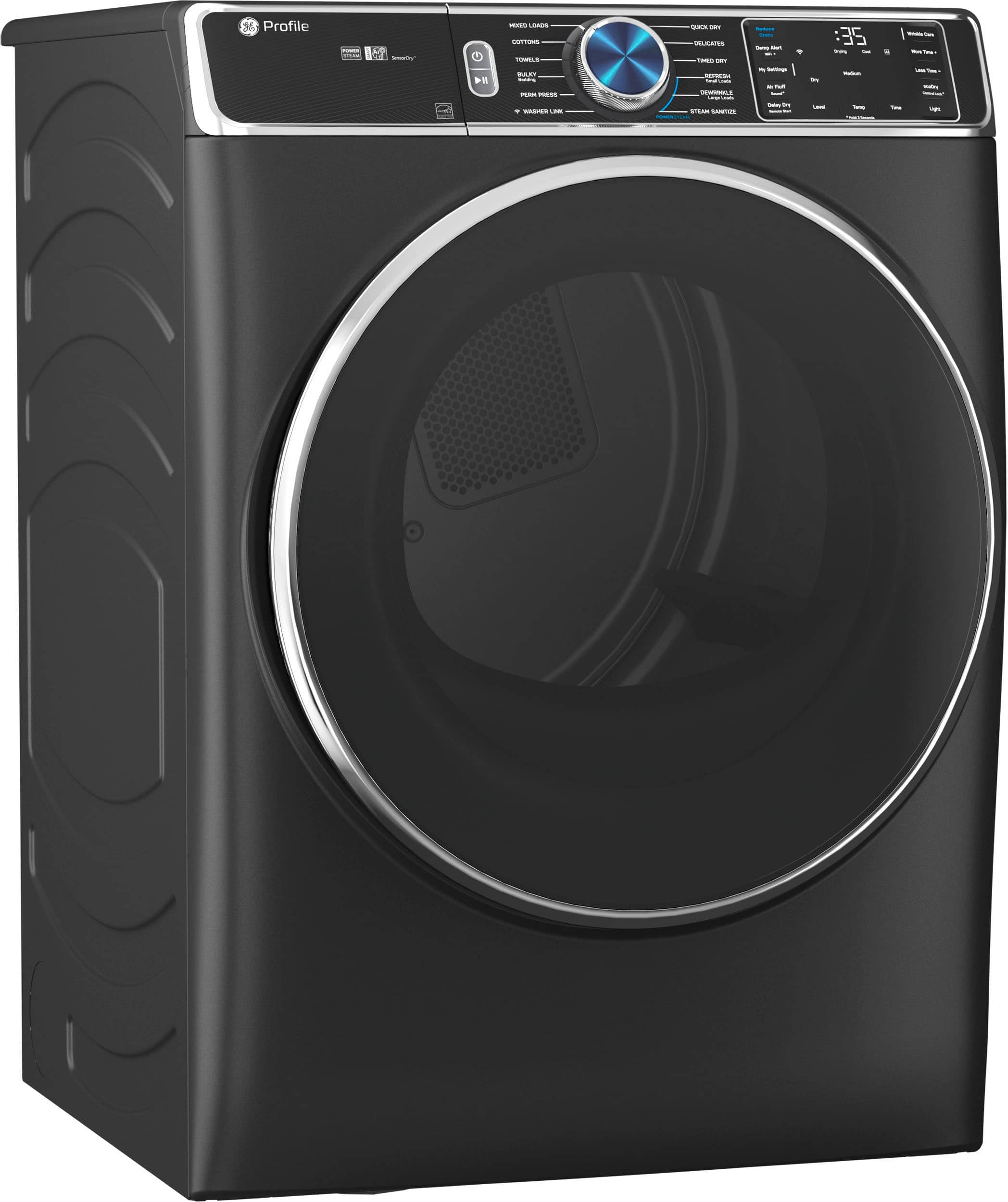 Alt View 2. GE Profile - 7.8 cu. ft. Smart Front Load Electric Dryer with Steam and Sanitize Cycle and Washer Link - Carbon Graphite.