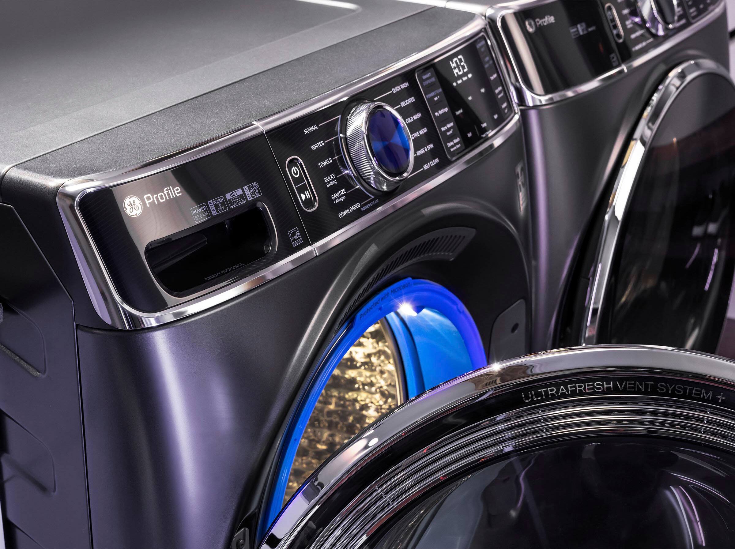 Alt View 23. GE Profile - 7.8 cu. ft. Smart Front Load Gas Dryer with Steam and Sanitize Cycle and Washer Link - Carbon Graphite.