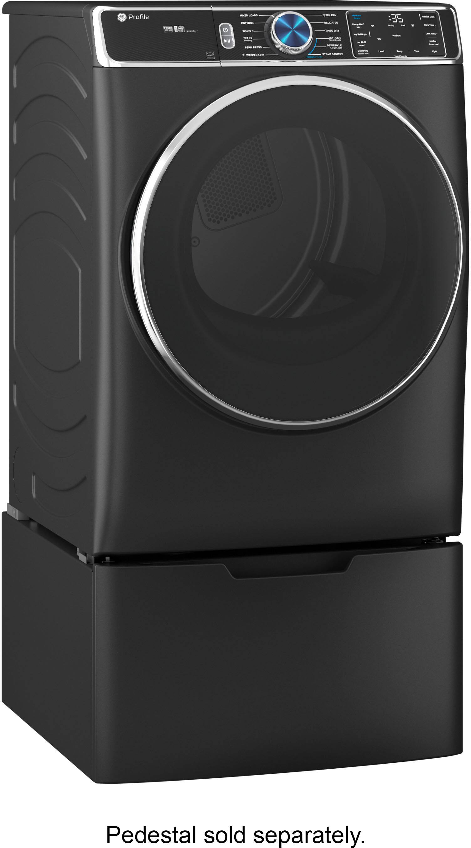 Alt View 3. GE Profile - 7.8 cu. ft. Smart Front Load Gas Dryer with Steam and Sanitize Cycle and Washer Link - Carbon Graphite.