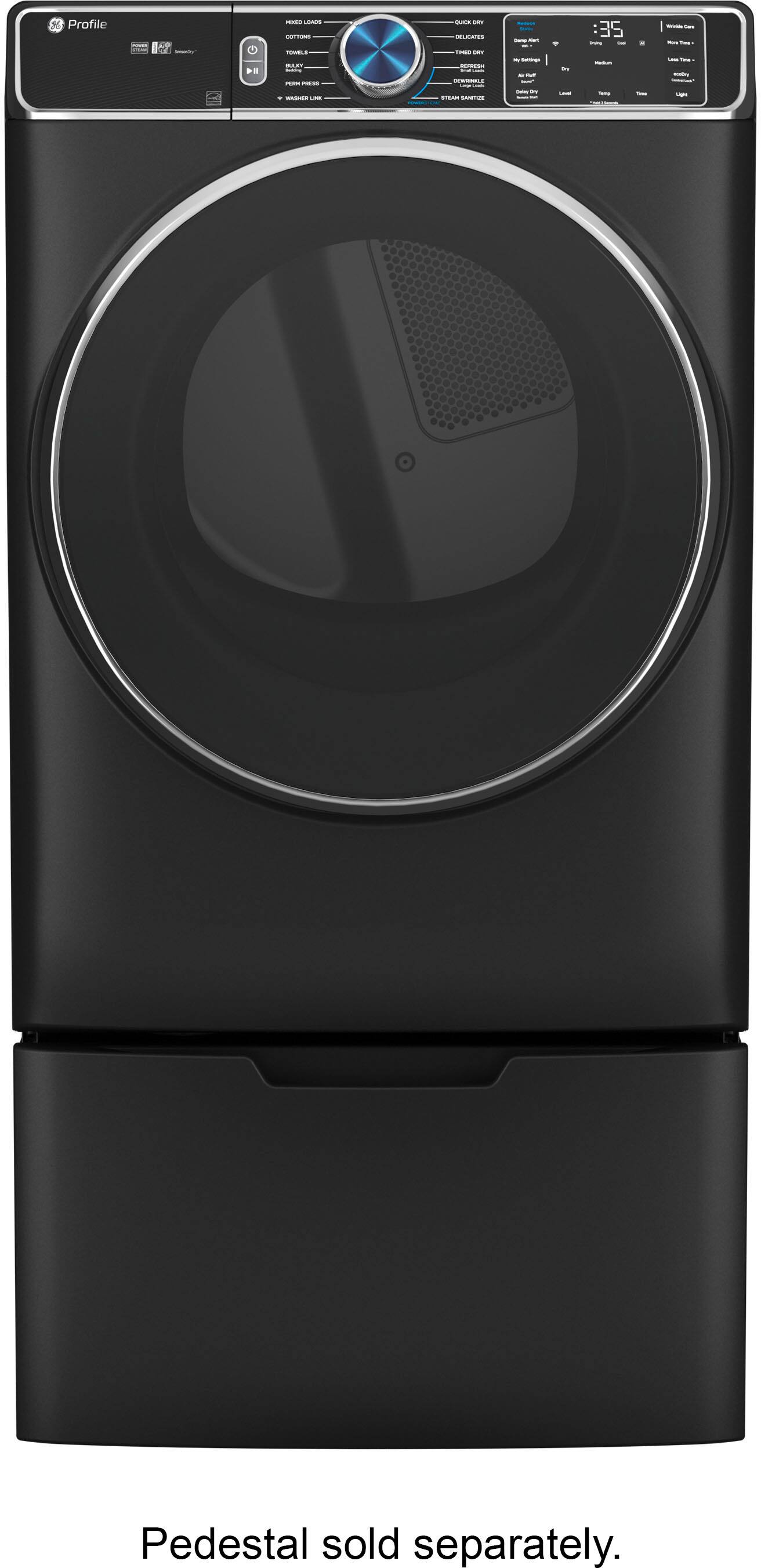 Left. GE Profile - 7.8 Cu. Ft. Stackable Smart Front Load Gas Dryer with Steam and Sanitize Cycle and Washer Link - Carbon Graphite.