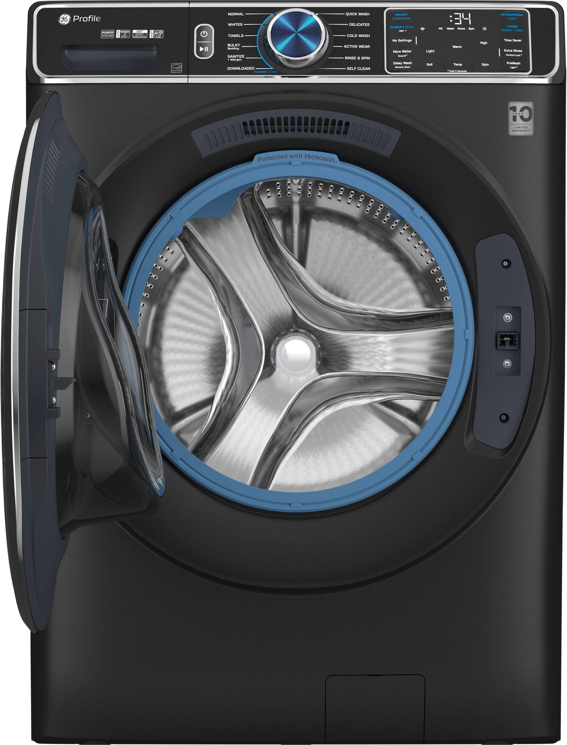 Angle. GE Profile - 5.3 cu. ft Smart Front Load Steam Washer w/ SmartDispense, UltraFresh Vent System & Microban Antimicrobial Technology - Carbon Graphite.