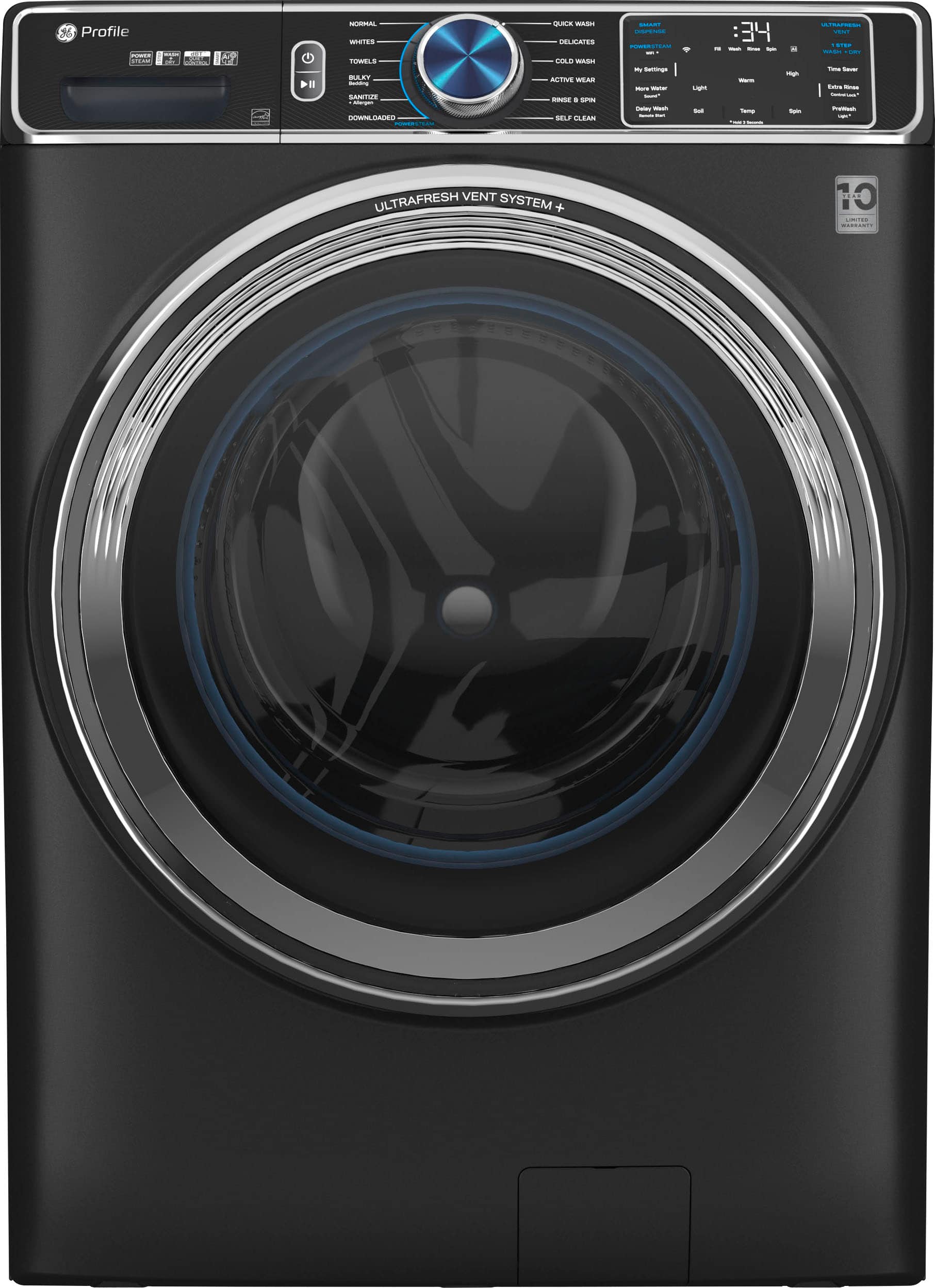 Front. GE Profile - 5.3 cu. ft Smart Front Load Steam Washer w/ SmartDispense, UltraFresh Vent System & Microban Antimicrobial Technology - Carbon Graphite.