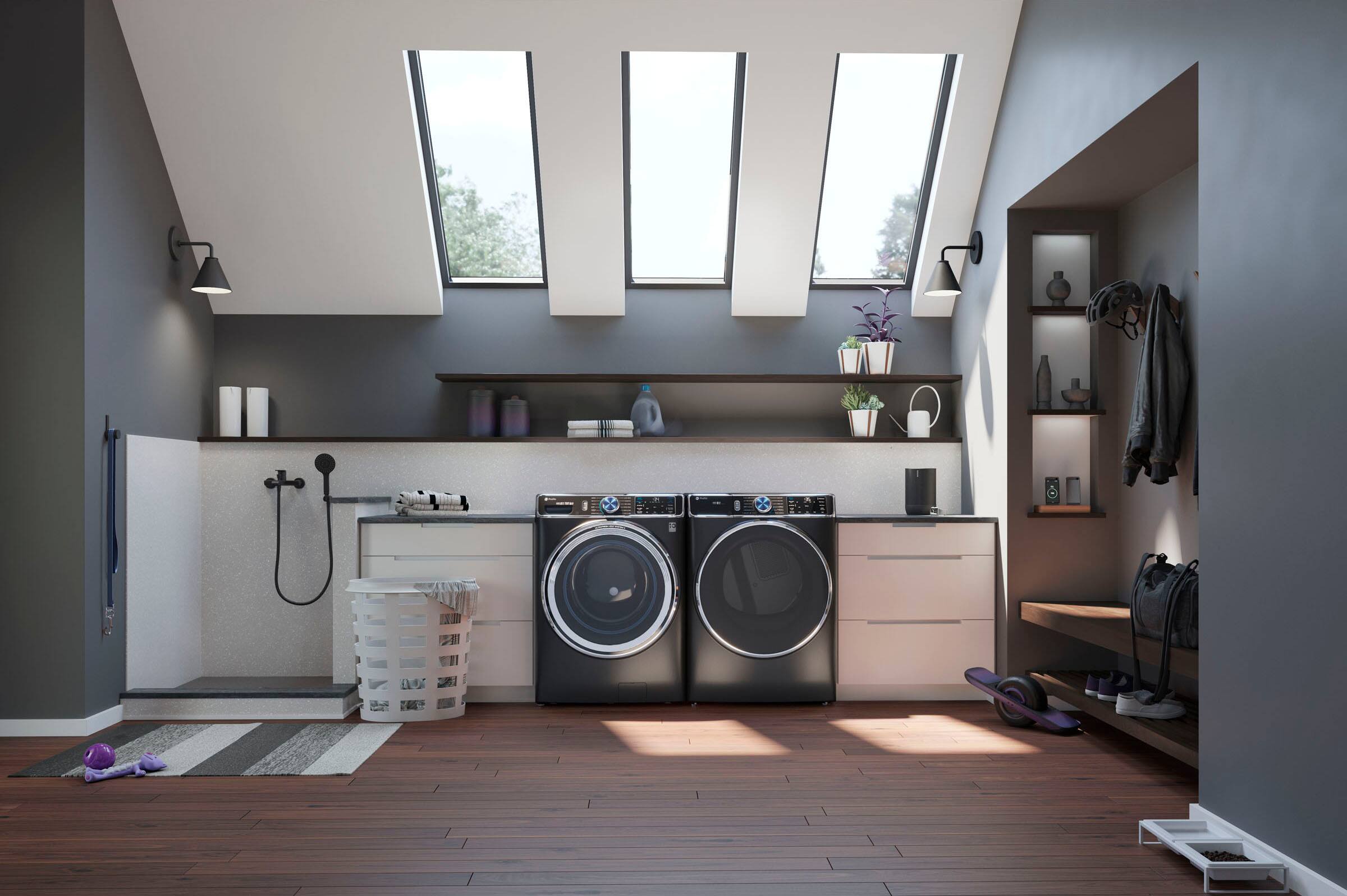 Alt View 16. GE Profile - 5.3 cu. ft Smart Front Load Steam Washer w/ SmartDispense, UltraFresh Vent System & Microban Antimicrobial Technology - Carbon Graphite.