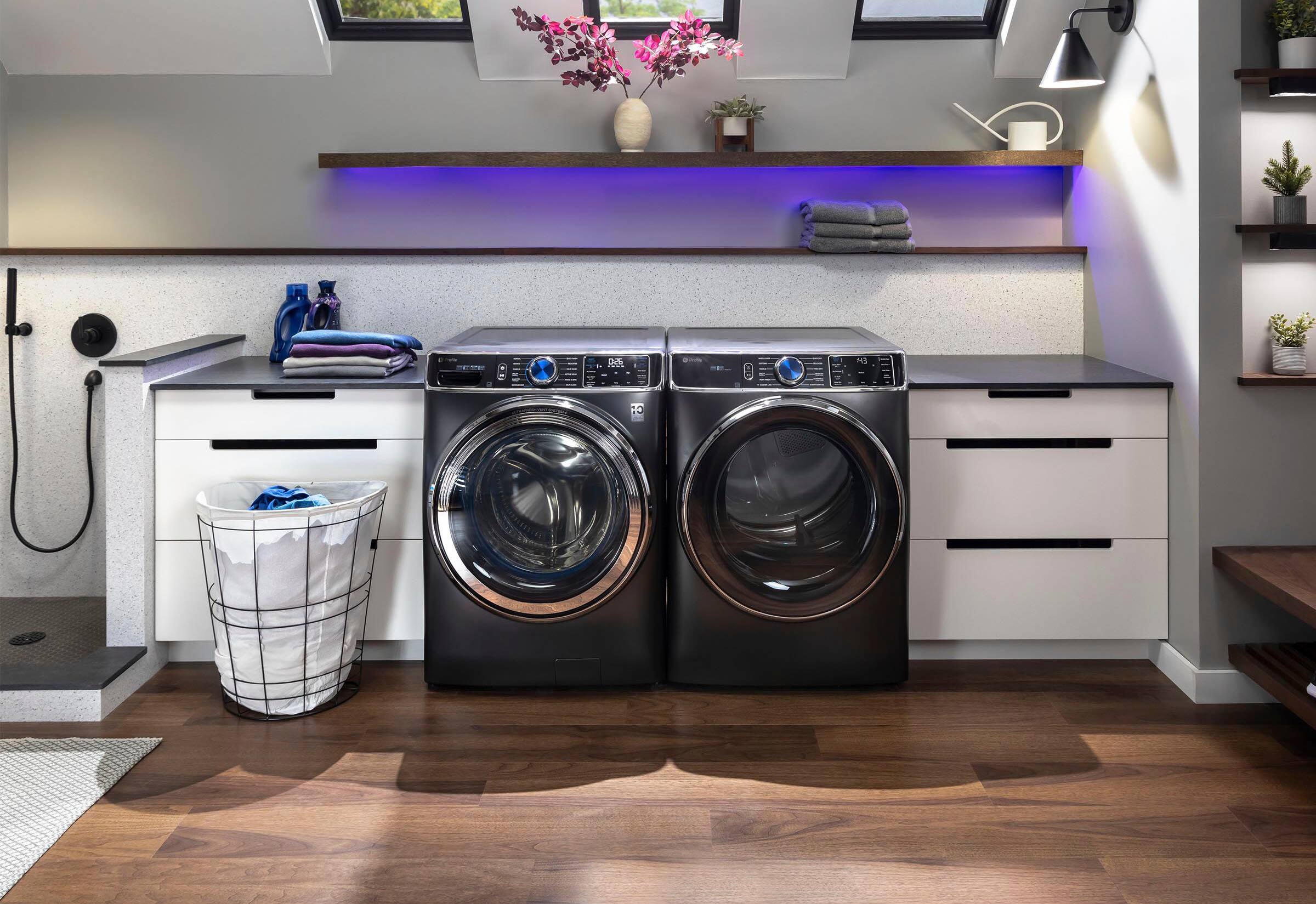 Alt View 19. GE Profile - 5.3 cu. ft Smart Front Load Steam Washer w/ SmartDispense, UltraFresh Vent System & Microban Antimicrobial Technology - Carbon Graphite.