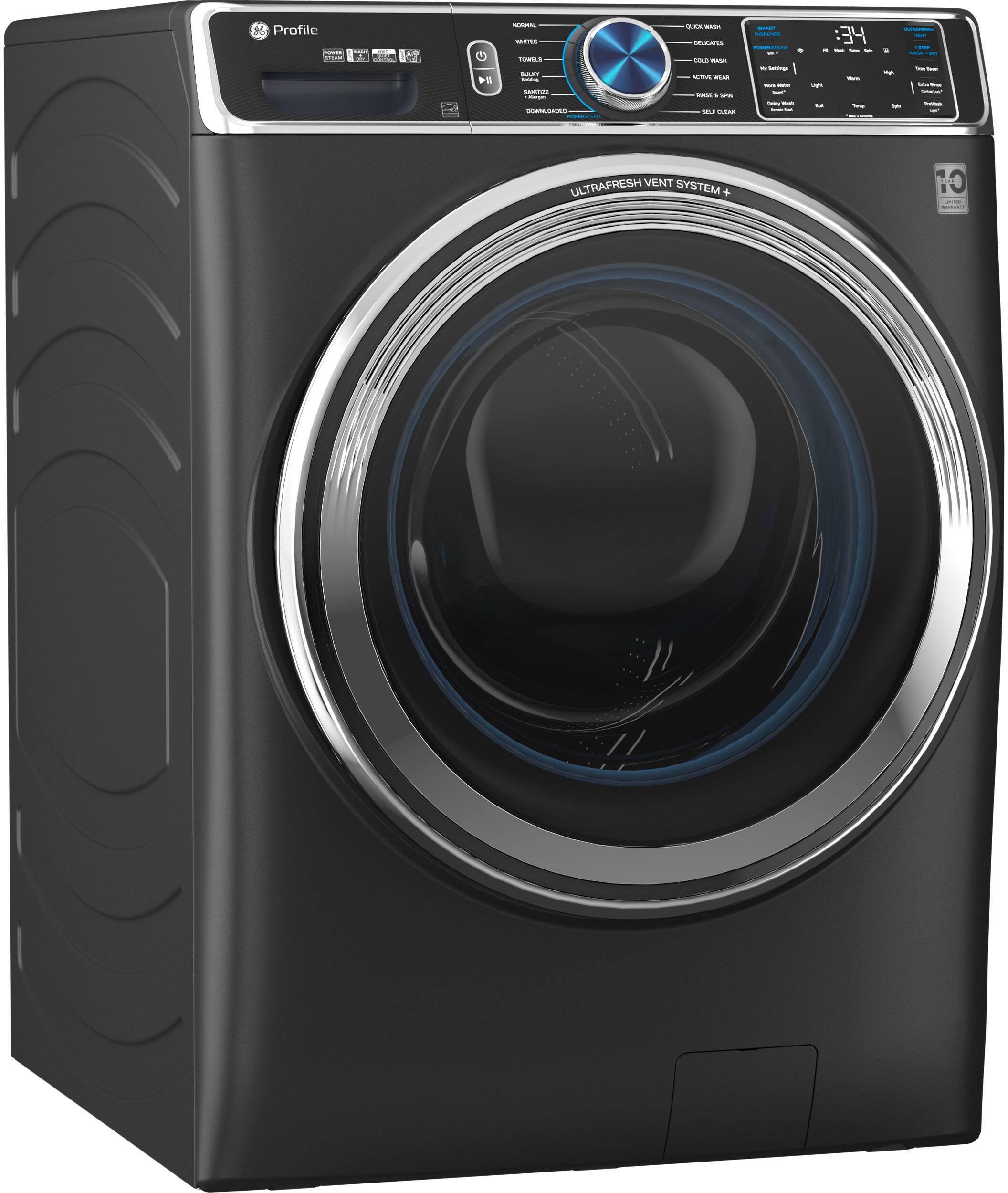 Alt View 2. GE Profile - 5.3 cu. ft Smart Front Load Steam Washer w/ SmartDispense, UltraFresh Vent System & Microban Antimicrobial Technology - Carbon Graphite.