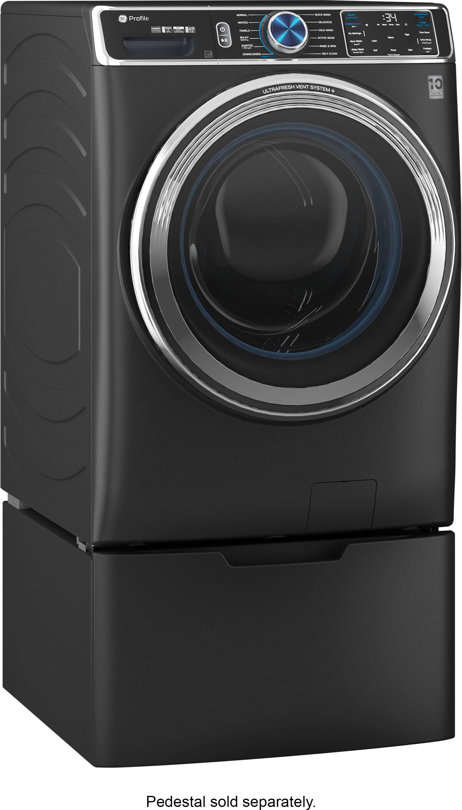 Alt View 3. GE Profile - 5.3 cu. ft Smart Front Load Steam Washer w/ SmartDispense, UltraFresh Vent System & Microban Antimicrobial Technology - Carbon Graphite.