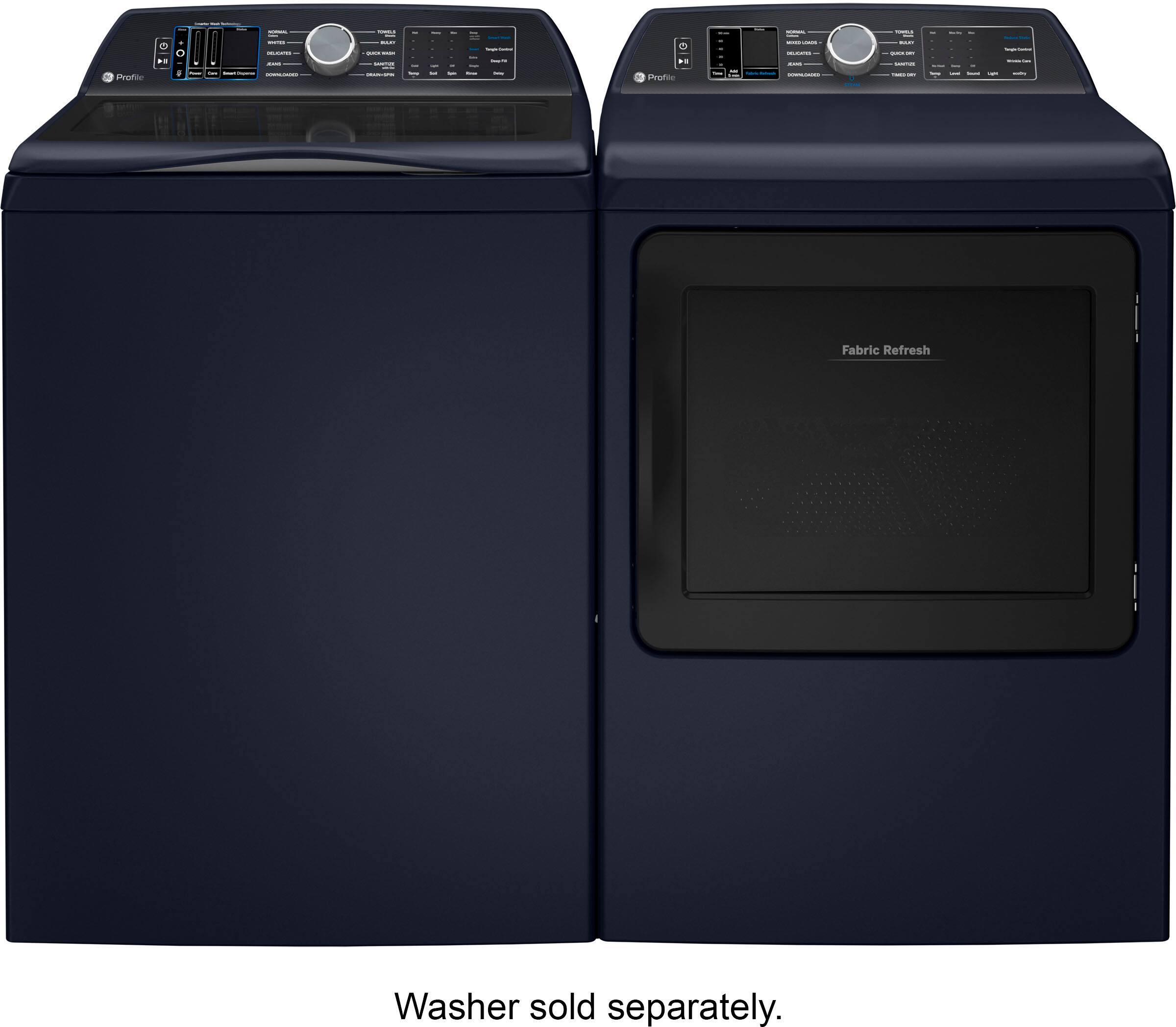 Alt View 3. GE Profile - 7.3 cu. ft. Smart Electric Dryer with Fabric Refresh, Steam, and Washer Link - Sapphire Blue.