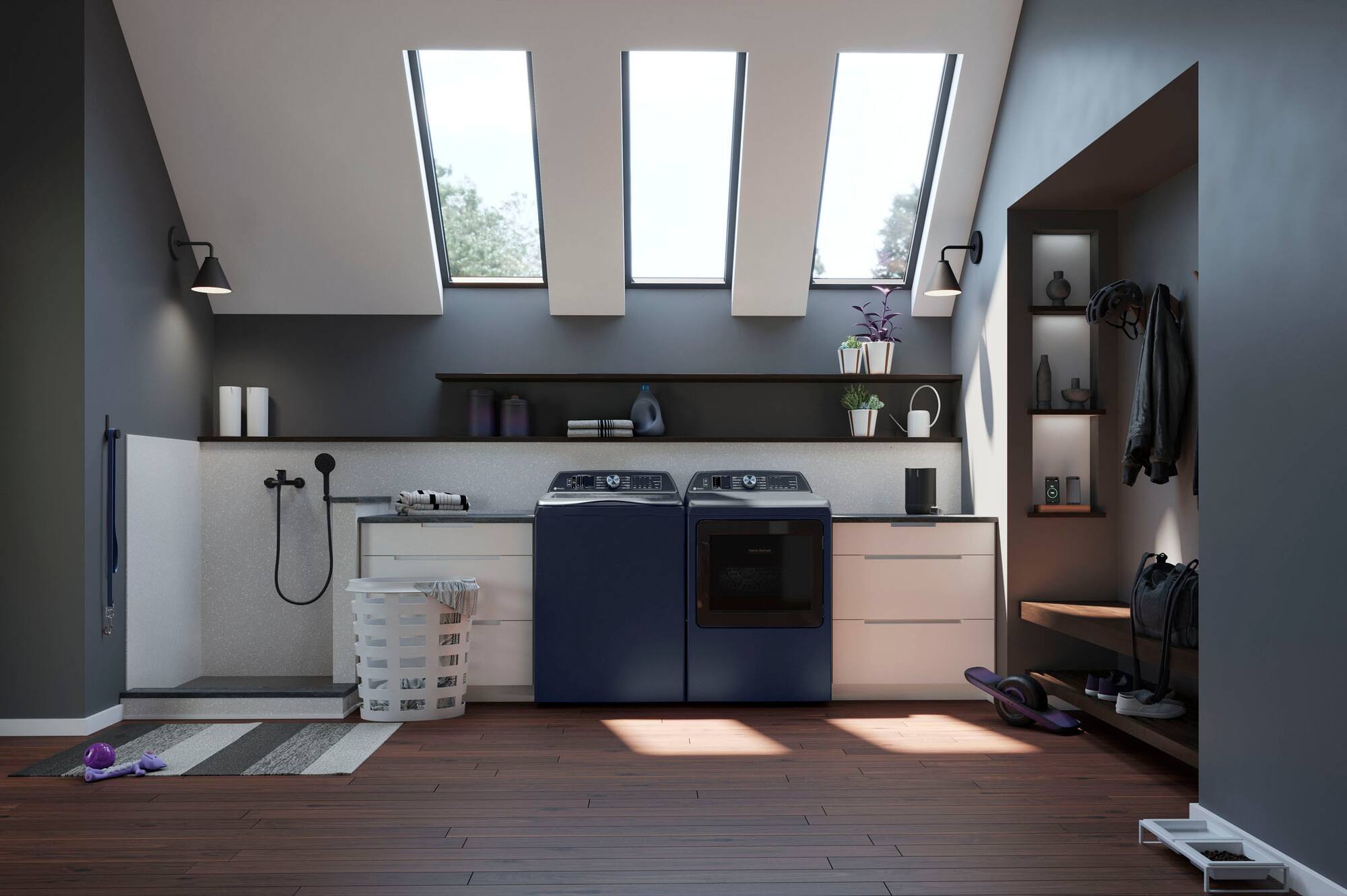 Zoom in on Alt View Zoom 6. GE Profile - 7.3 cu. ft. Smart Electric Dryer with Fabric Refresh and Sanitize Cycle - Sapphire Blue.