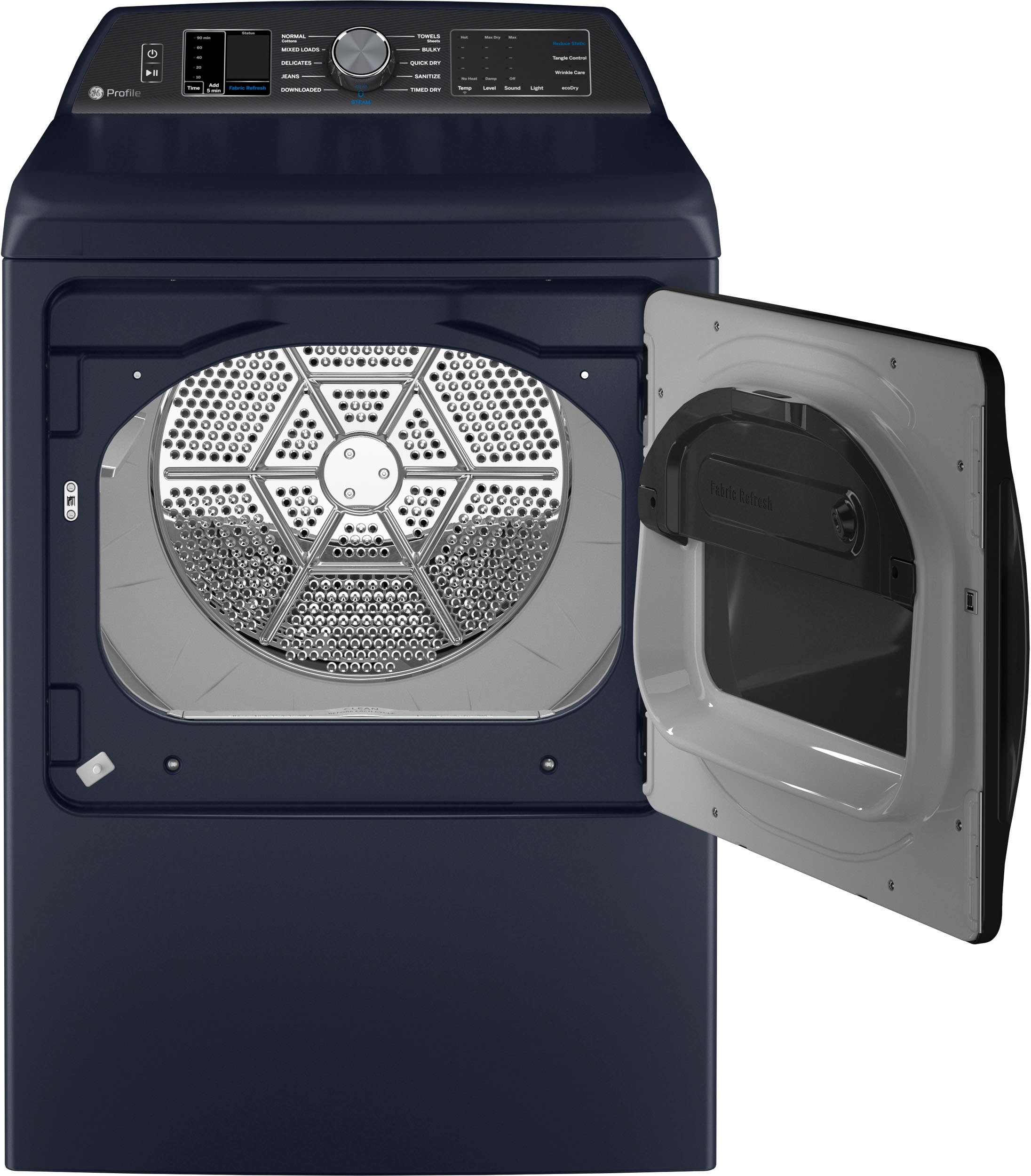 Angle View: GE Profile - 7.3 cu. ft. Smart Gas Dryer with Fabric Refresh, Steam, and Washer Link - Sapphire Blue