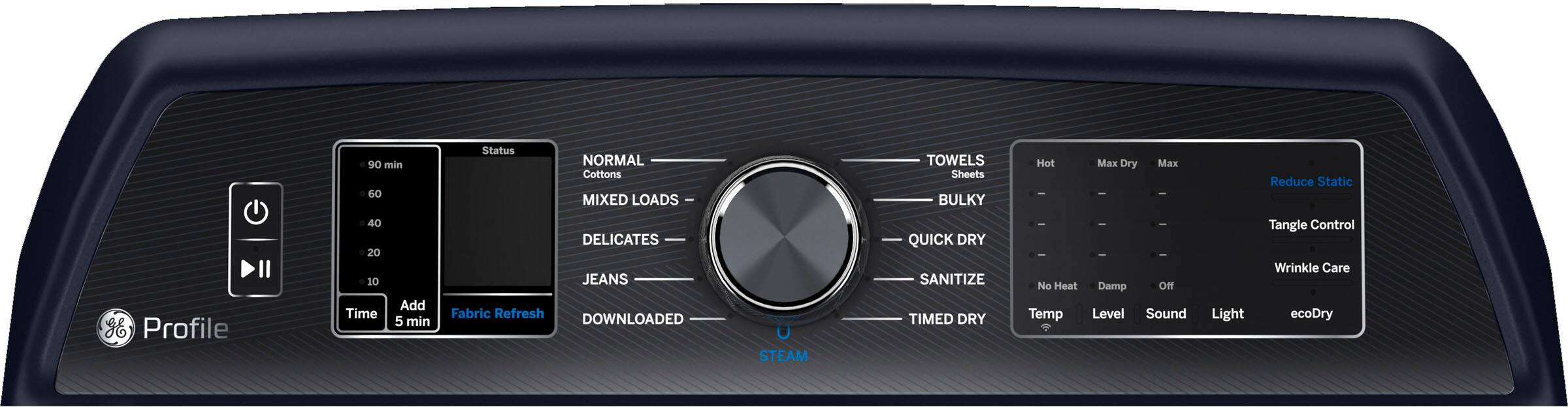 Alt View 2. GE Profile - 7.3 cu. ft. Smart Gas Dryer with Fabric Refresh, Steam, and Washer Link - Sapphire Blue.