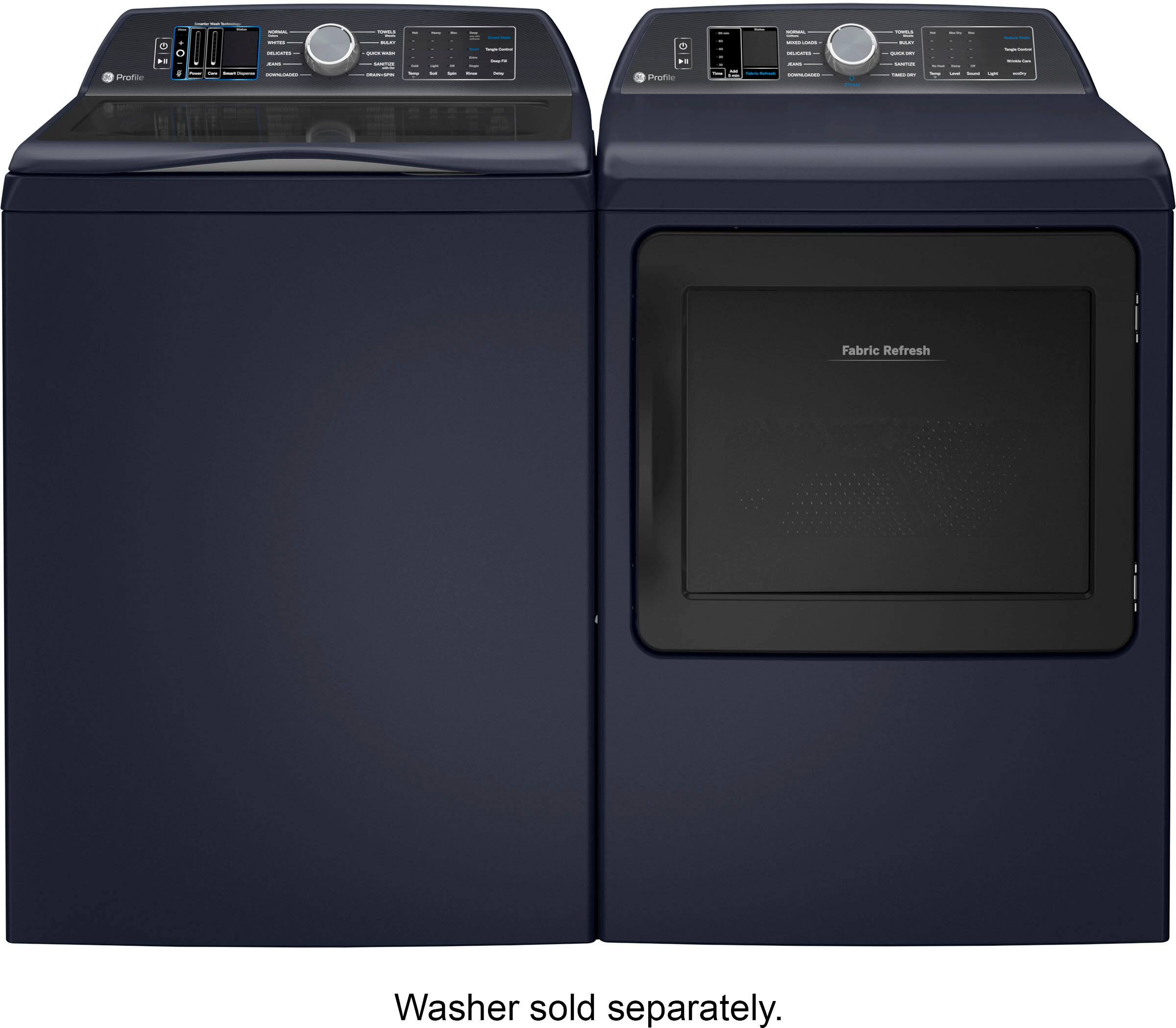 Alt View 3. GE Profile - 7.3 cu. ft. Smart Gas Dryer with Fabric Refresh, Steam, and Washer Link - Sapphire Blue.