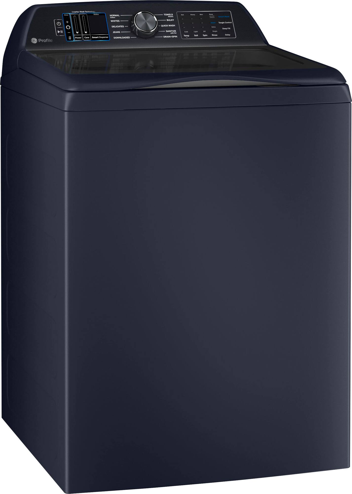 Zoom in on Angle Zoom. GE Profile - 5.4 Cu. Ft. High Efficiency Top Load Washer with Smarter Wash Technology, Easier Reach & Microban Technology - Sapphire Blue.