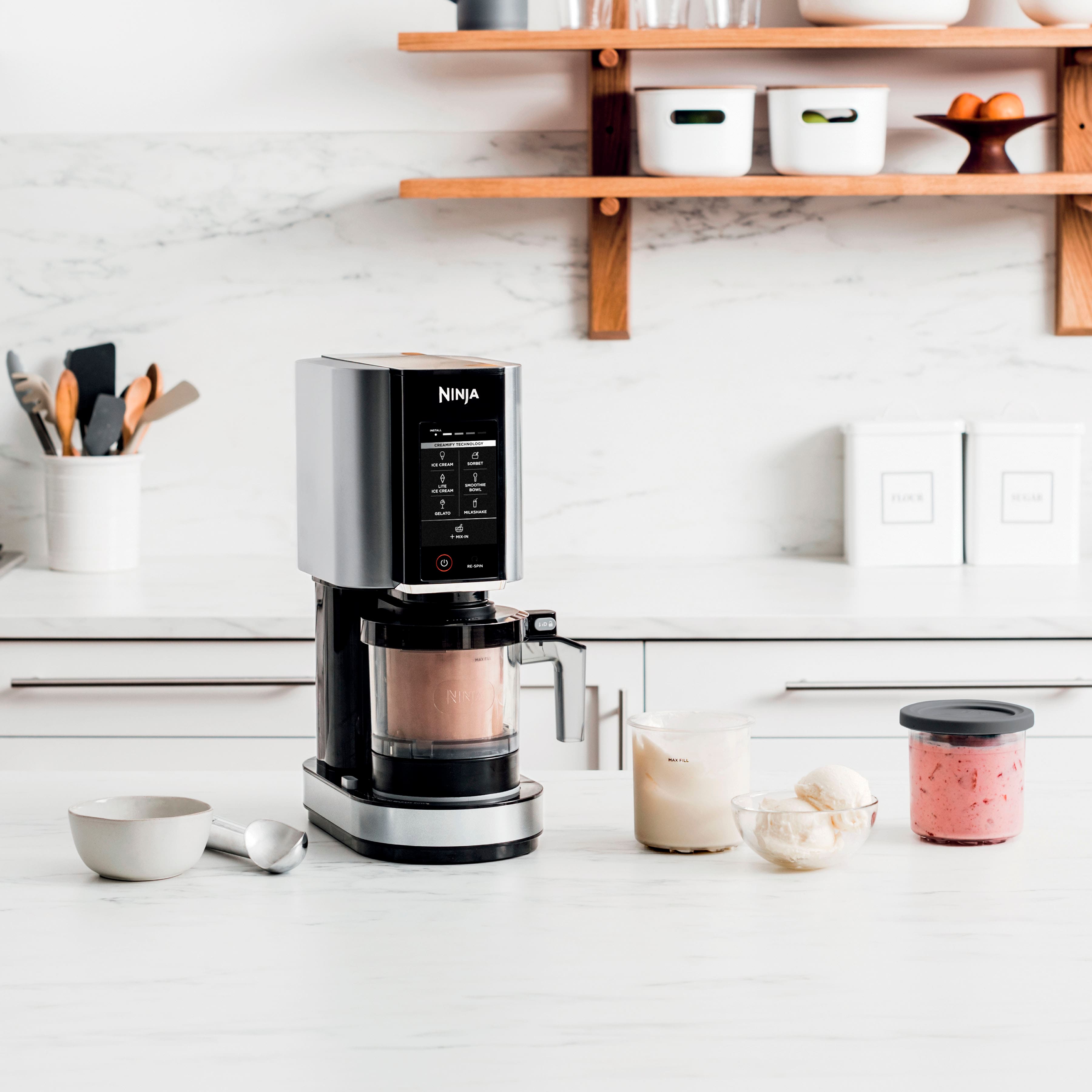 Front. Ninja - CREAMi, Ice Cream Maker, 7 One-Touch Programs - Red.