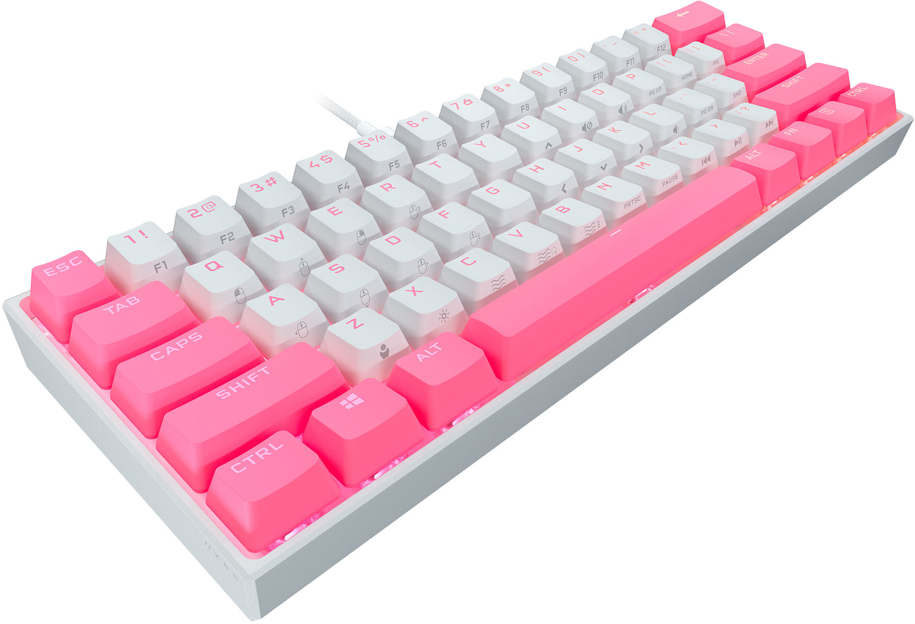 Angle View: CORSAIR - K65 RGB Mini Wired 60% Mechanical Cherry MX SPEED Linear Switch Gaming Keyboard with PBT Double-Shot Keycaps - Flavor Rush Bubblegum Pop