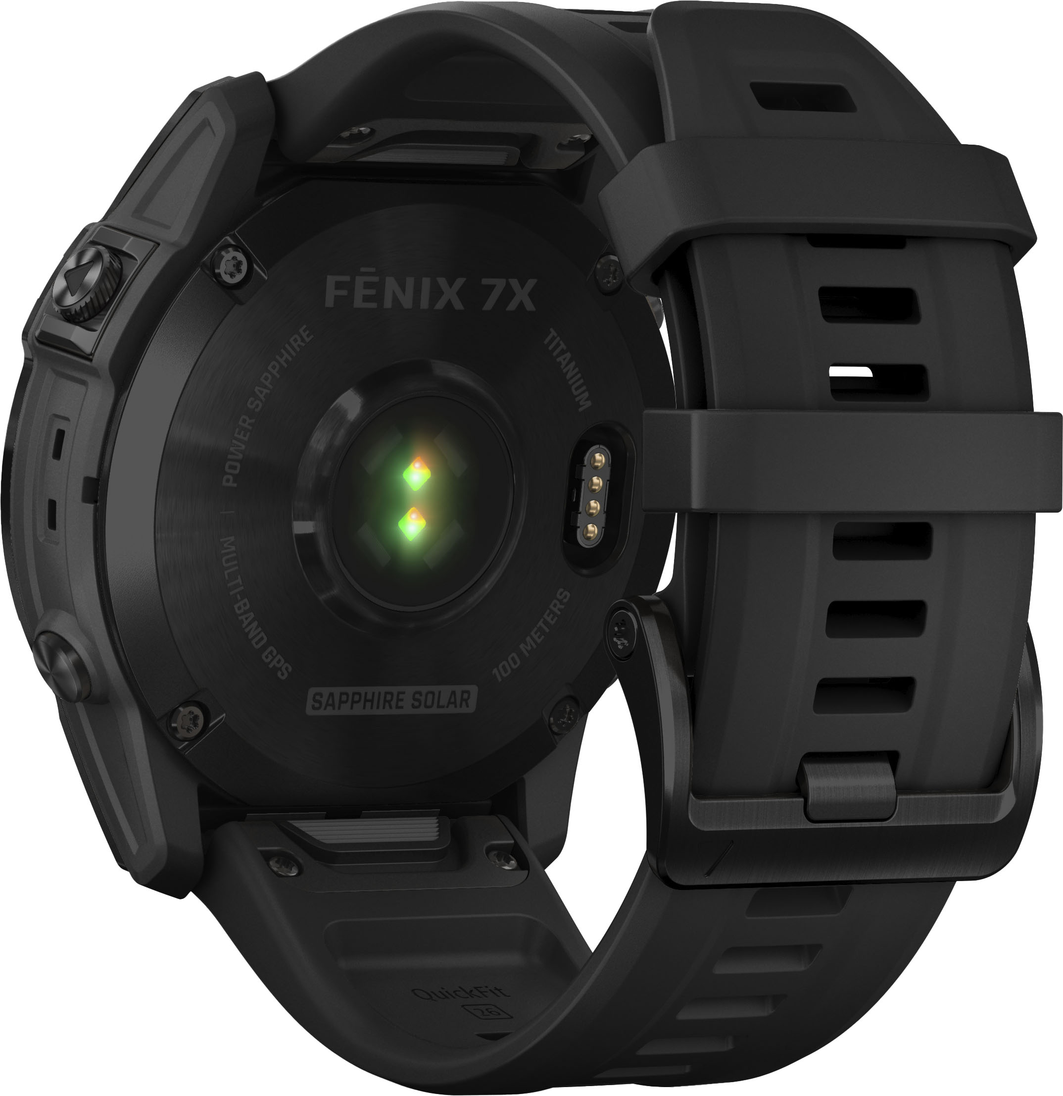 Back View: Garmin - fēnix 7X  Sapphire Solar GPS Smartwatch 51 mm Fiber-reinforced polymer - Black DLC Titanium