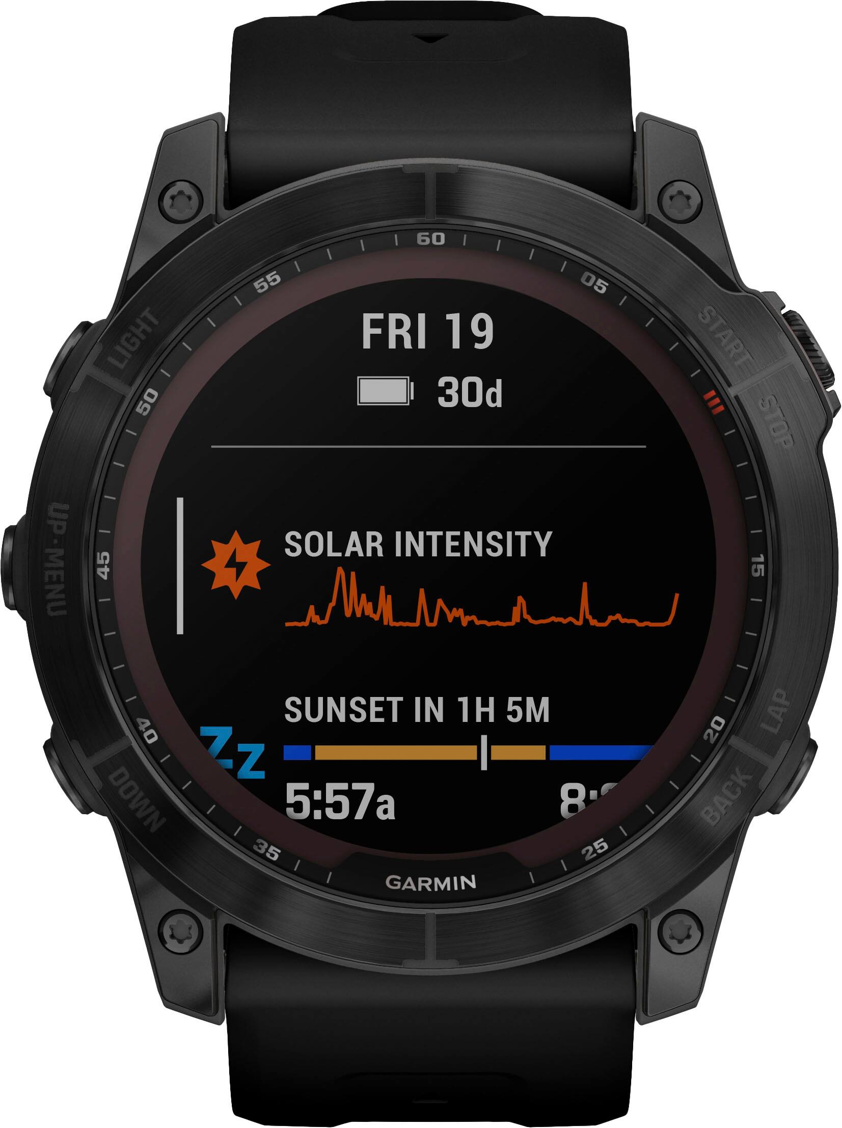 Left. Garmin - fēnix 7X Sapphire Solar GPS Smartwatch 51 mm Fiber-reinforced polymer - Black DLC Titanium.