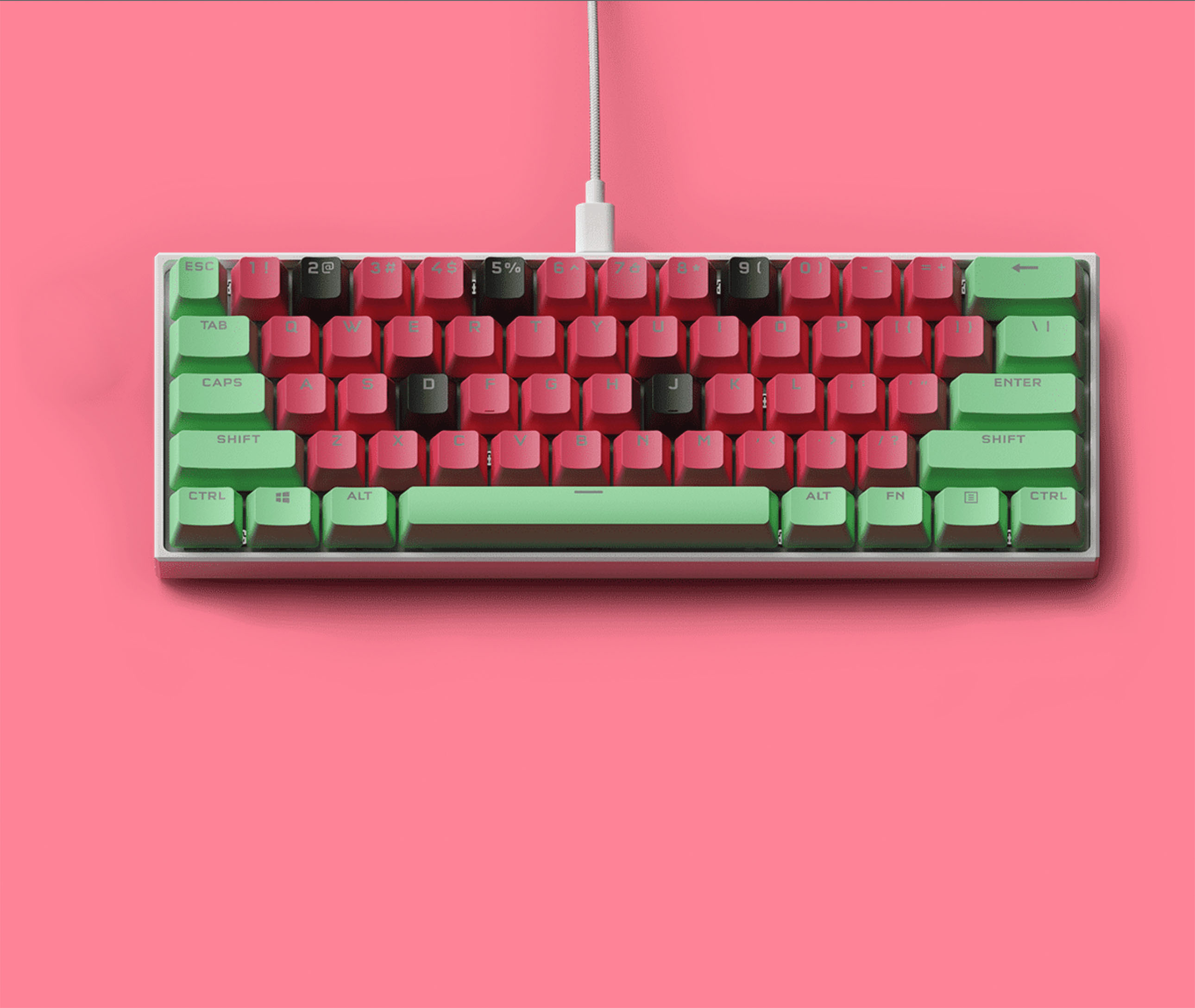 Left View: CORSAIR - K65 RGB Mini Wired 60% Mechanical Cherry MX SPEED Linear Switch Gaming Keyboard with PBT Double-Shot Keycaps - Flavor Rush Watermelon Blast