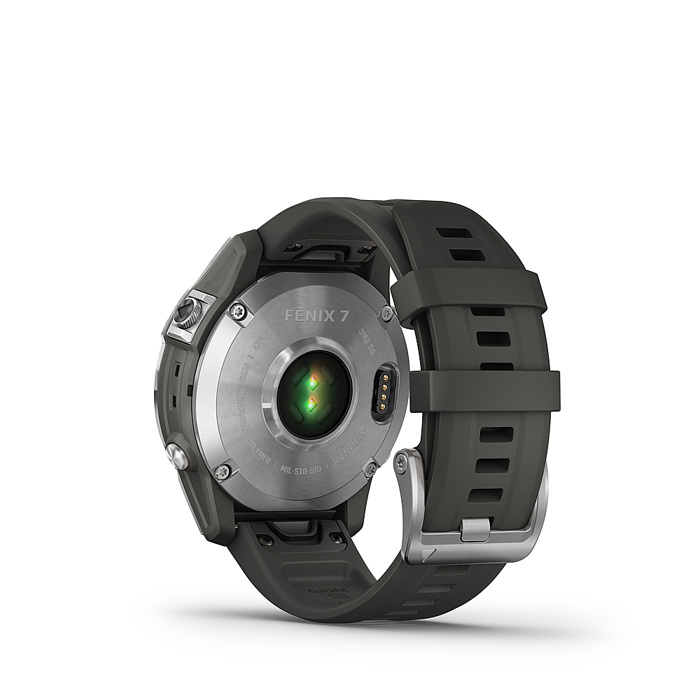 Back View: Garmin fenix 7 47mm Multisport GPS Smartwatch, Silver with Graphite Band