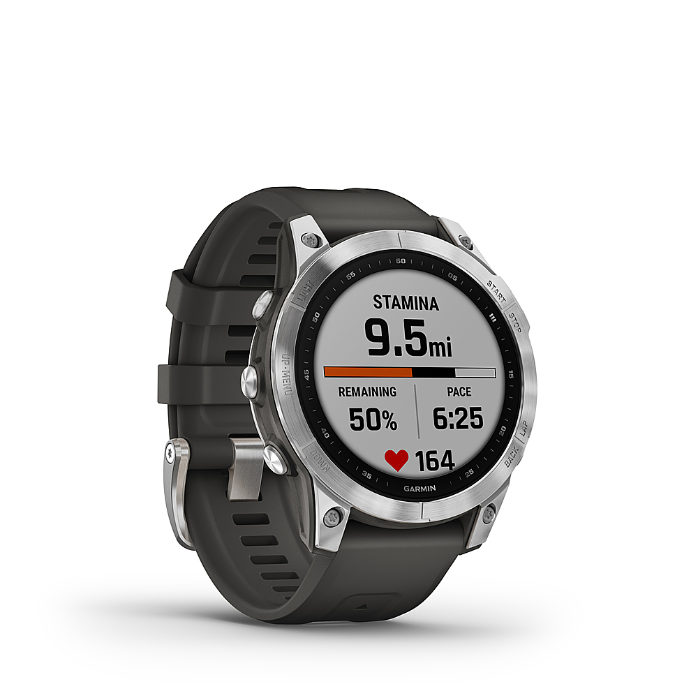 Angle View: Garmin fenix 7 47mm Multisport GPS Smartwatch, Silver with Graphite Band