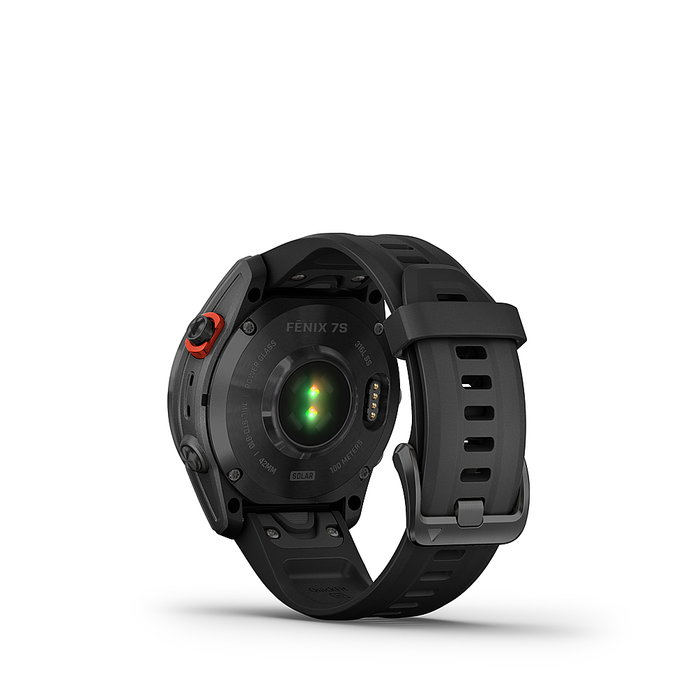 Back View: Garmin fenix 7S Solar 42mm Multisport GPS Smartwatch, Slate Gray with Black Band
