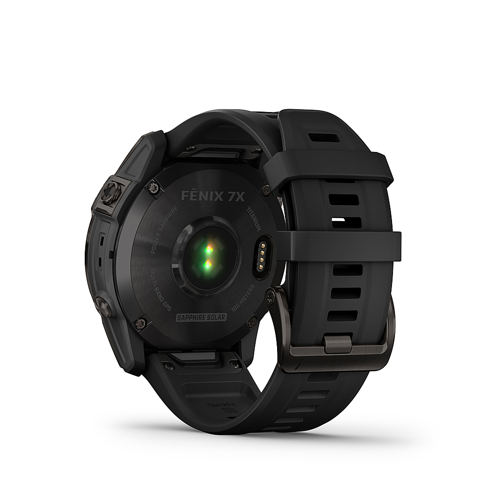 Back View: Garmin - fēnix 7X  Sapphire Solar GPS Smartwatch 51 mm Fiber-reinforced polymer - Carbon Gray DLC Titanium
