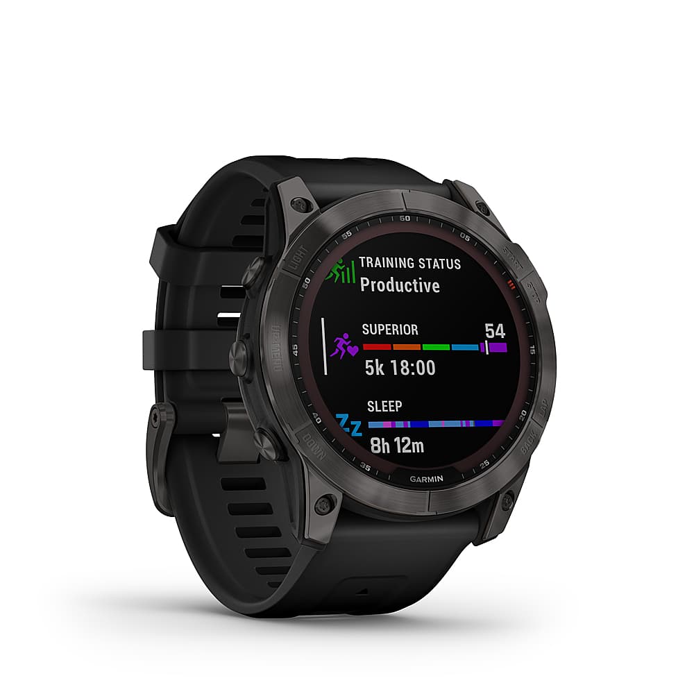 Angle View: Garmin - fēnix 7X  Sapphire Solar GPS Smartwatch 51 mm Fiber-reinforced polymer - Carbon Gray DLC Titanium