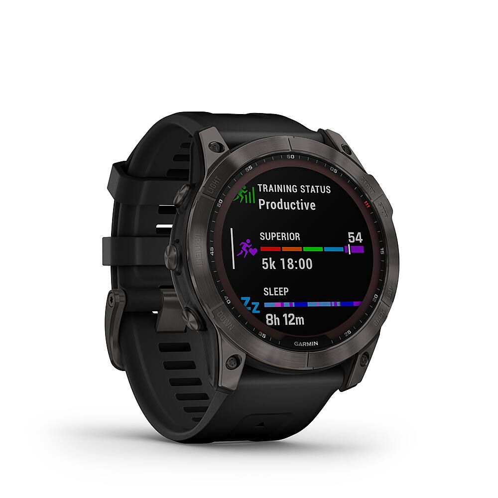 Angle. Garmin - fēnix 7X  Sapphire Solar GPS Smartwatch 51 mm Fiber-reinforced polymer - Carbon Gray DLC Titanium.