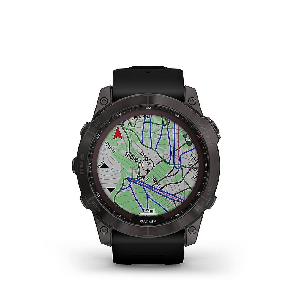 Alt View 2. Garmin - fēnix 7X Sapphire Solar GPS Smartwatch 51 mm Fiber-reinforced polymer - Carbon Gray DLC Titanium.