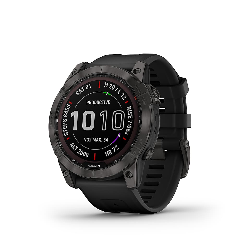 Front. Garmin - fēnix 7X Sapphire Solar GPS Smartwatch 51 mm Fiber-reinforced polymer - Carbon Gray DLC Titanium.