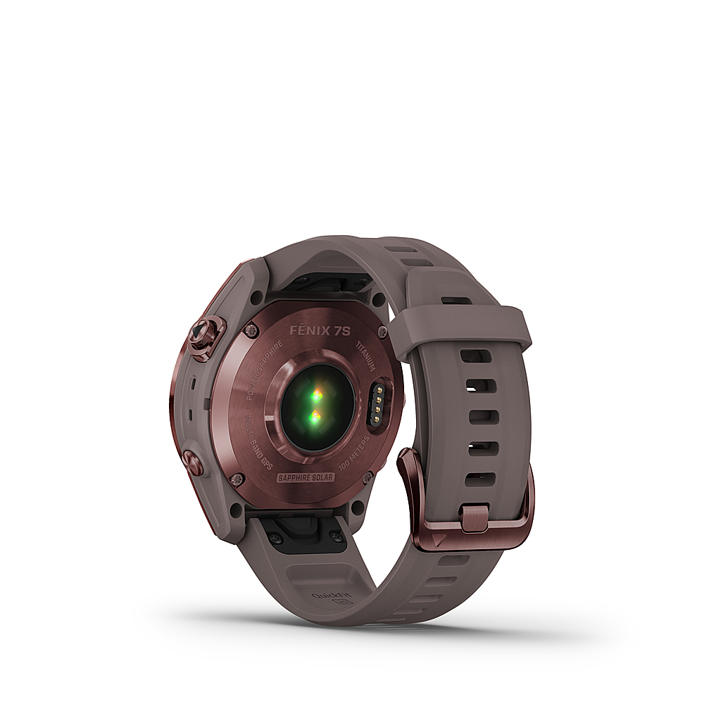 Back View: Garmin fenix 7S Sapphire Solar 42mm GPS Smartwatch, Dark Bronze TT/Shale Gray