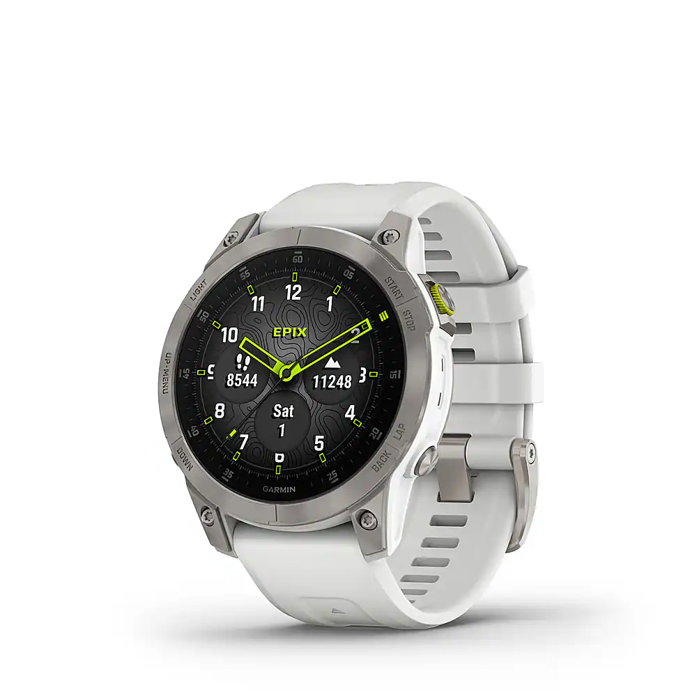 Left. Garmin - epix (Gen 2) GPS Smartwatch 47mm Fiber-reinforced polymer - White Titanium.