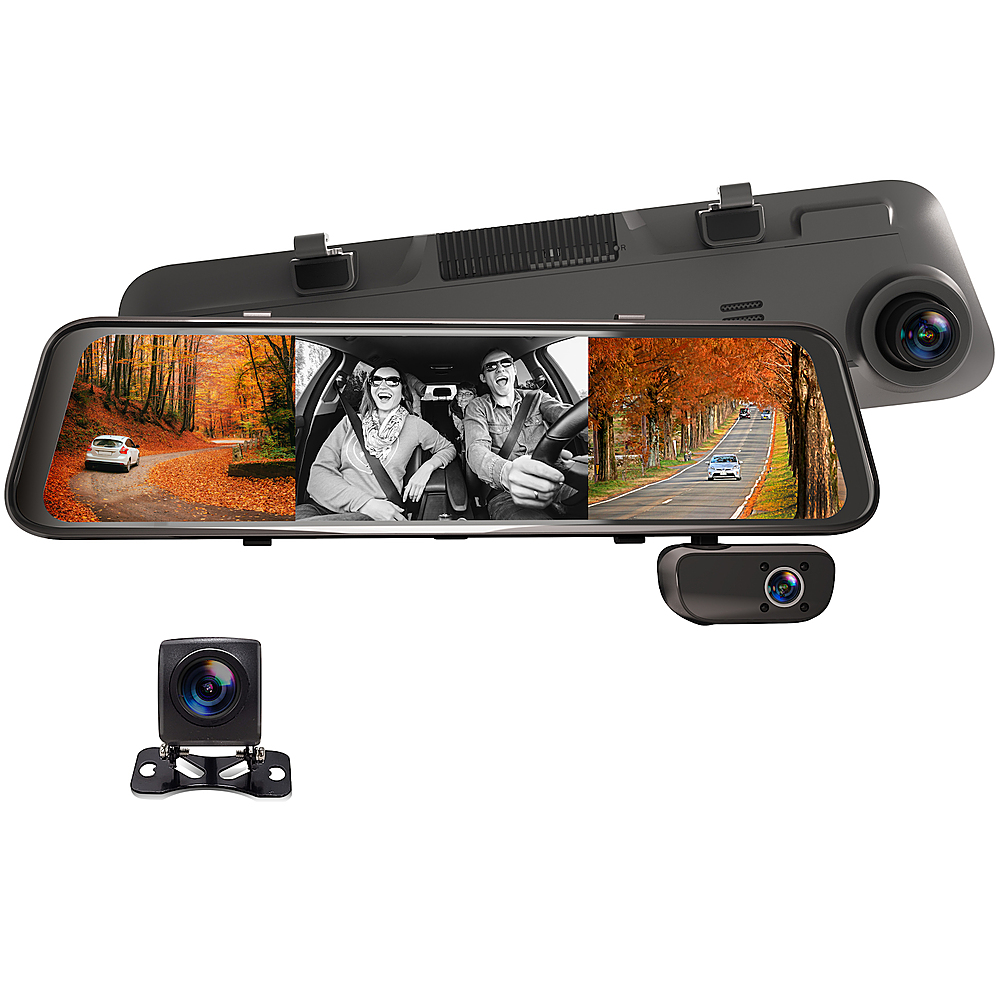 Rexing - M3 1080p 3-Channel Mirror Dash Cam with Smart BSD GPS - Black