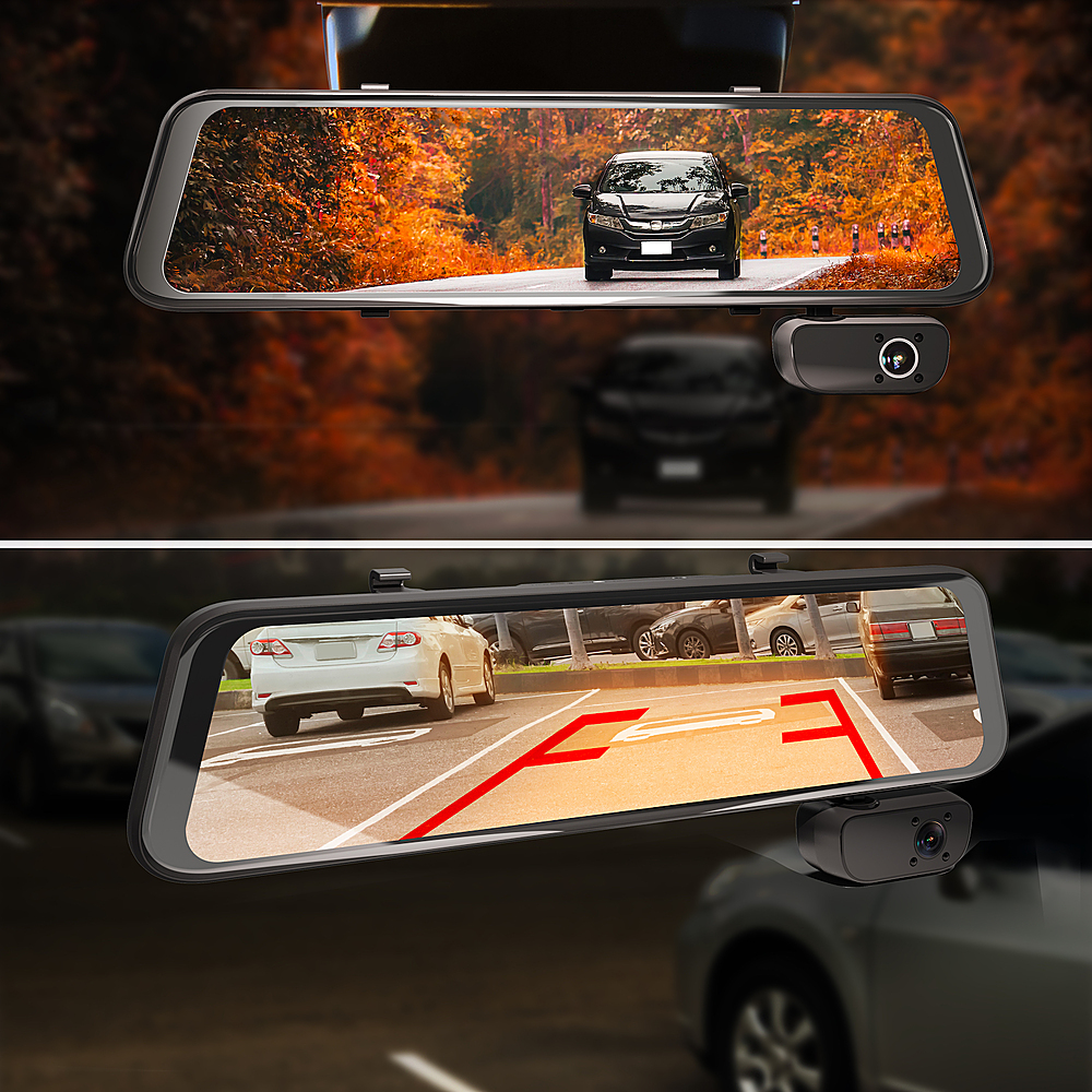 rear-view mirror dash cam with backup camera for car-3 channel