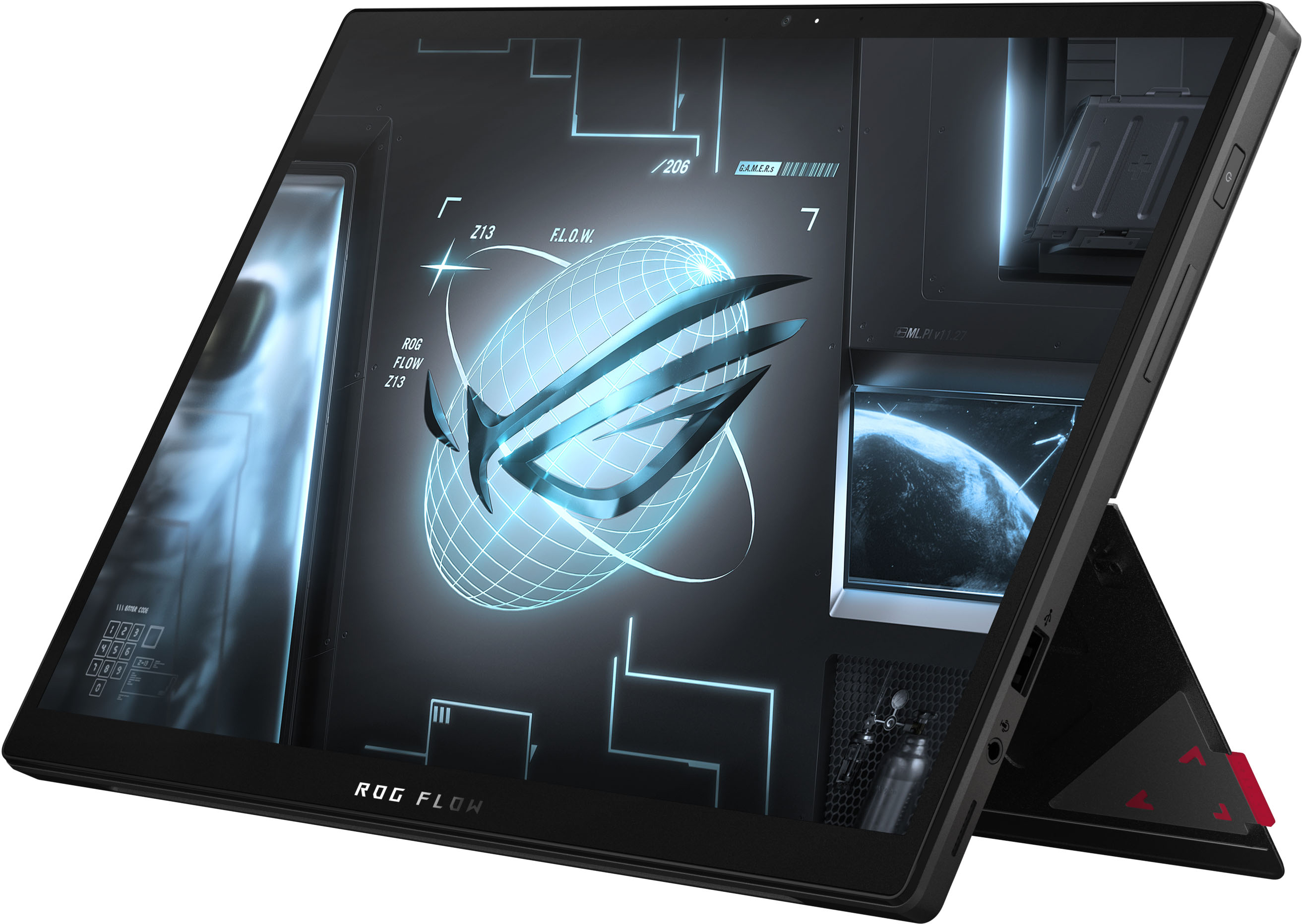 Left View: ASUS - ROG 13.4" Touchscreen Gaming Tablet - Intel Core i9 - 16GB Memory - NVIDIA GeForce RTX 3050 Ti V4G Graphics - 1TB SSD - Black