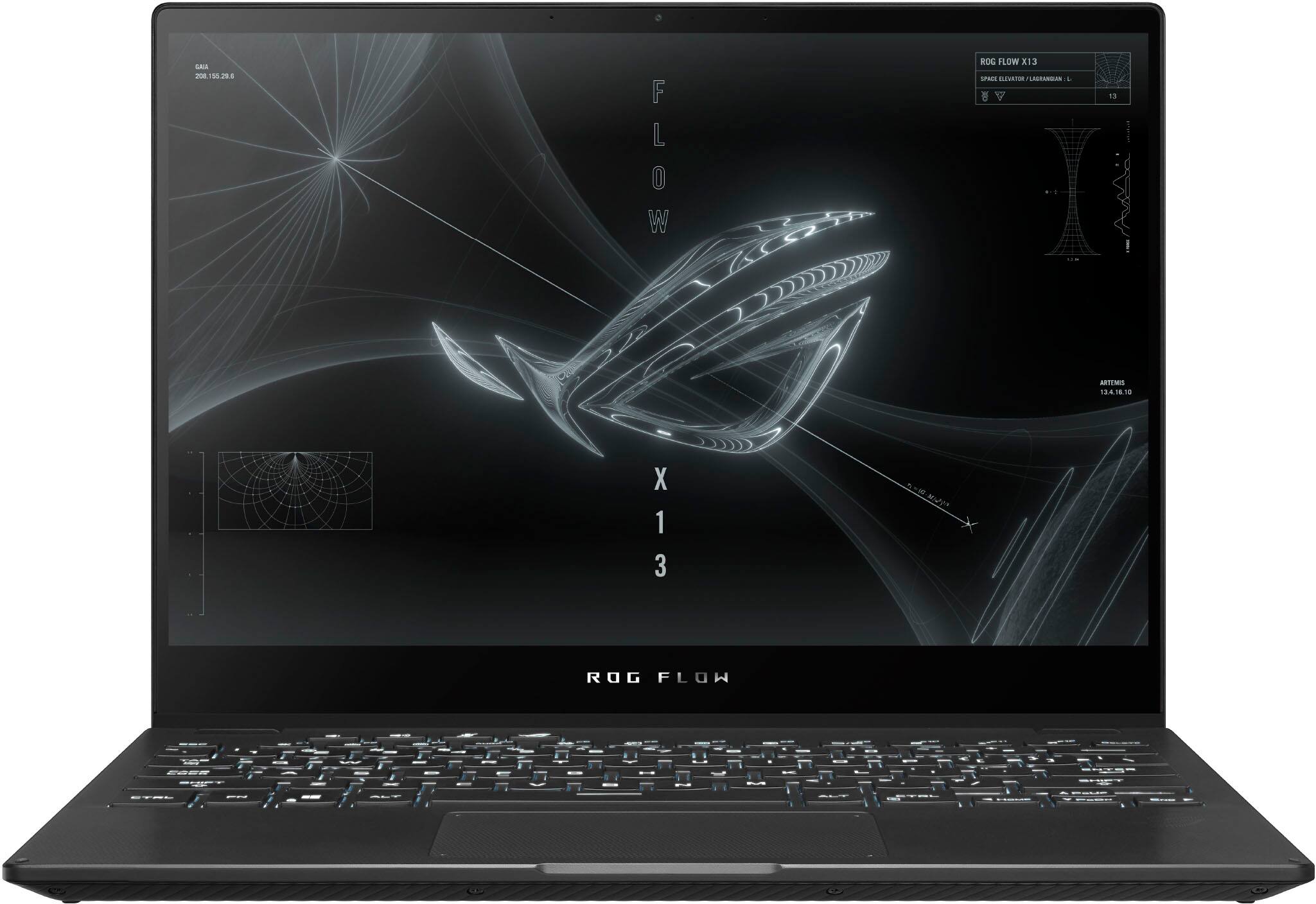 Front. ASUS - ROG 13.4" Touchscreen Gaming Laptop - AMD Ryzen 9 - 16GB Memory - NVIDIA GeForce RTX 3050 Ti V4G Graphics - 1TB SSD - Off Black.