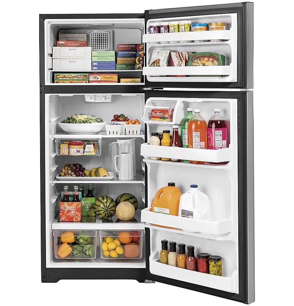 Alt View 11. GE - 17.5 Cu. Ft. Top-Freezer Refrigerator - Fingerprint resistant stainless steel.