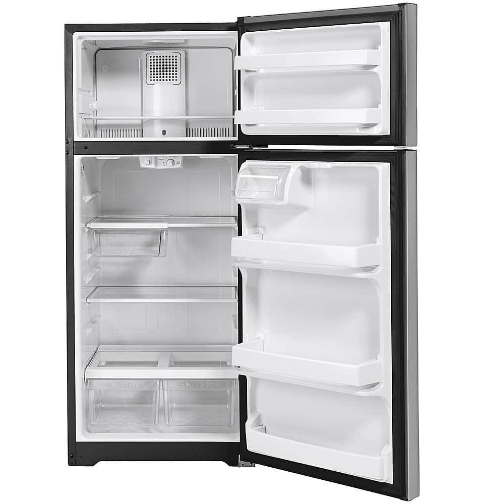 Alt View 12. GE - 17.5 Cu. Ft. Top-Freezer Refrigerator - Fingerprint resistant stainless steel.
