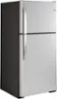 Angle. GE - 21.9 Cu. Ft. Top-Freezer Refrigerator with Garage Ready Performance from 38-110 Degrees Fahrenheit - Fingerprint resistant stainless steel.