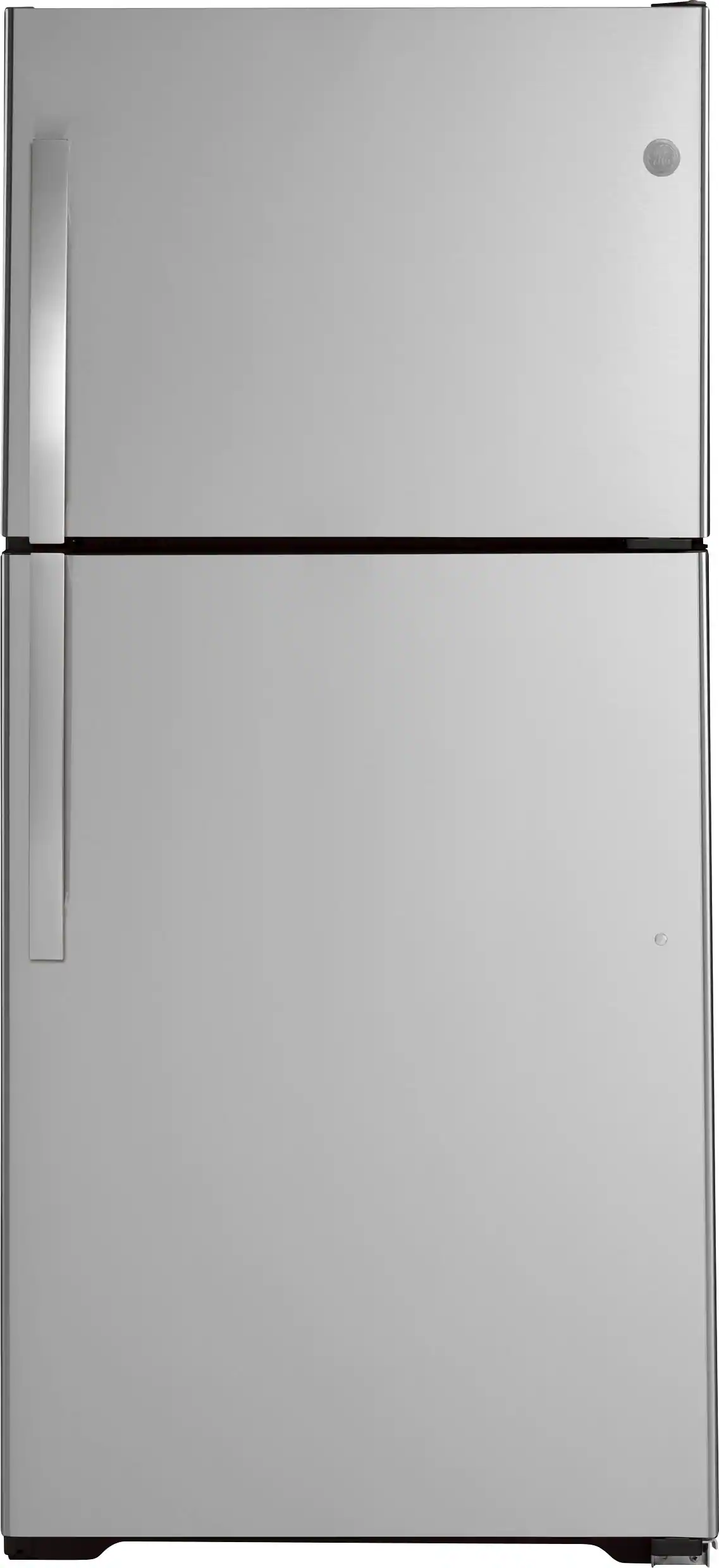 Front. GE - 21.9 Cu. Ft. Top-Freezer Refrigerator with Garage Ready Performance from 38-110 Degrees Fahrenheit - Fingerprint resistant stainless steel.