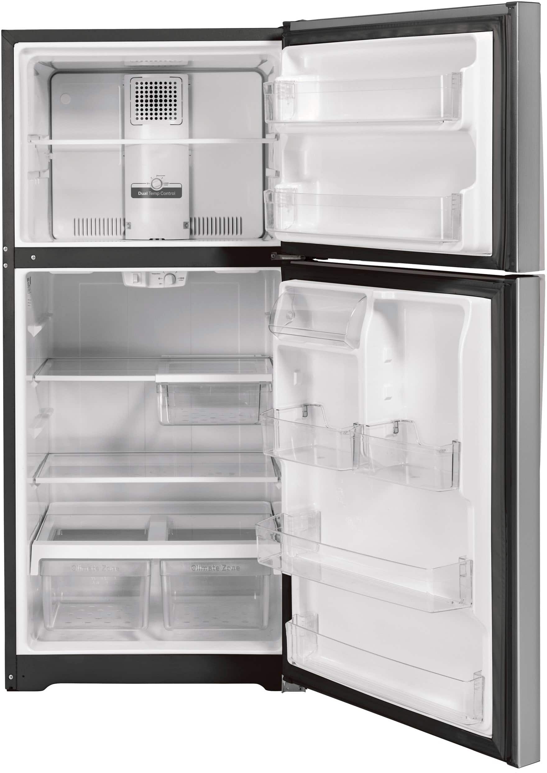 Alt View 12. GE - 21.9 Cu. Ft. Top-Freezer Refrigerator with Garage Ready Performance from 38-110 Degrees Fahrenheit - Fingerprint resistant stainless steel.