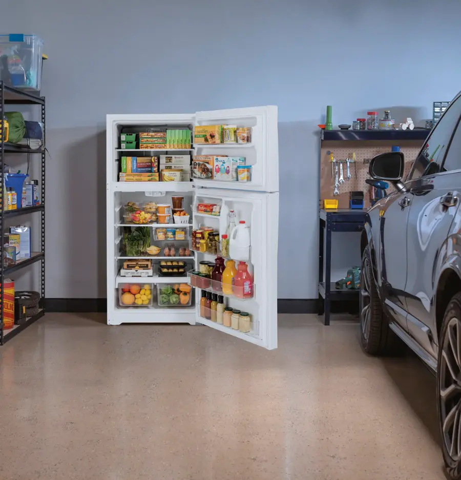 Alt View 15. GE - 21.9 Cu. Ft. Top-Freezer Refrigerator with Garage Ready Performance from 38-110 Degrees Fahrenheit - Fingerprint resistant stainless steel.