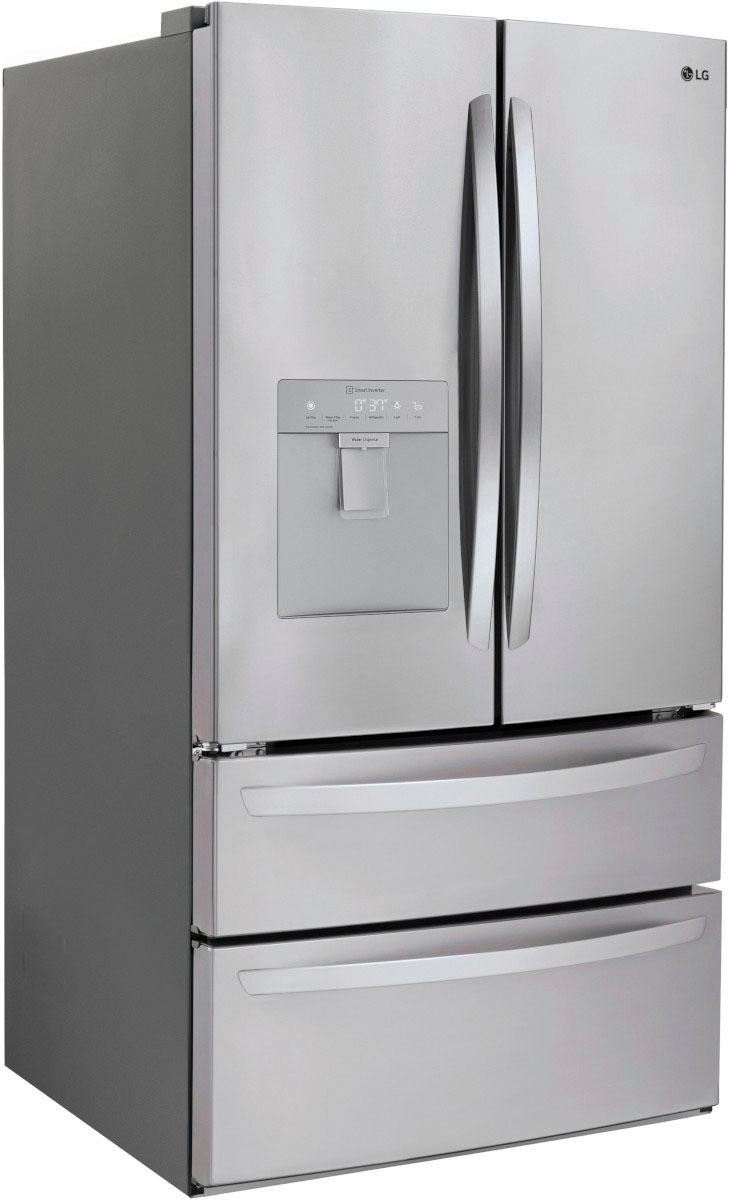Angle View: LG - 28.6 cu ft 4 Door French Door Refrigerator with Water Dispenser - Stainless steel