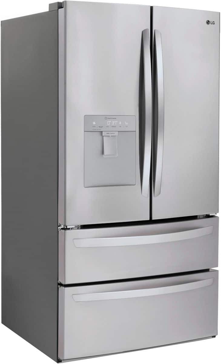 Angle. LG - 28.6 Cu. Ft. 4-Door French Door Smart Refrigerator with Water Dispenser - Stainless Steel.