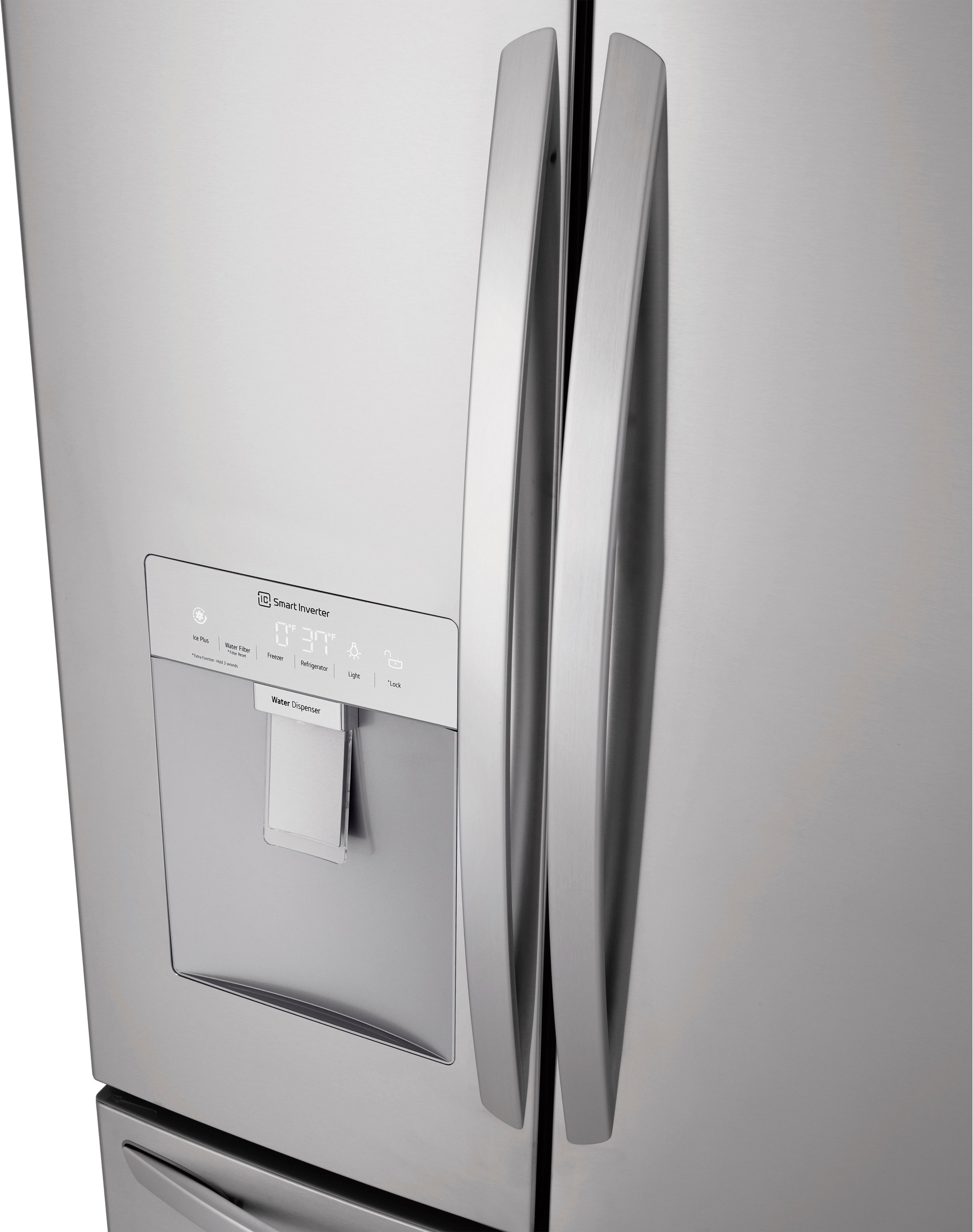 Left View: LG - 28.6 cu ft 4 Door French Door Refrigerator with Water Dispenser - Stainless steel