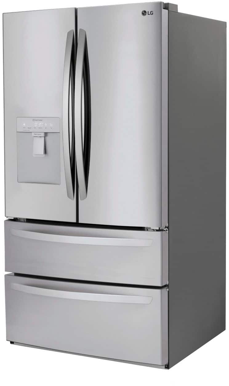 Left. LG - 28.6 Cu. Ft. 4-Door French Door Smart Refrigerator with Water Dispenser - Stainless Steel.