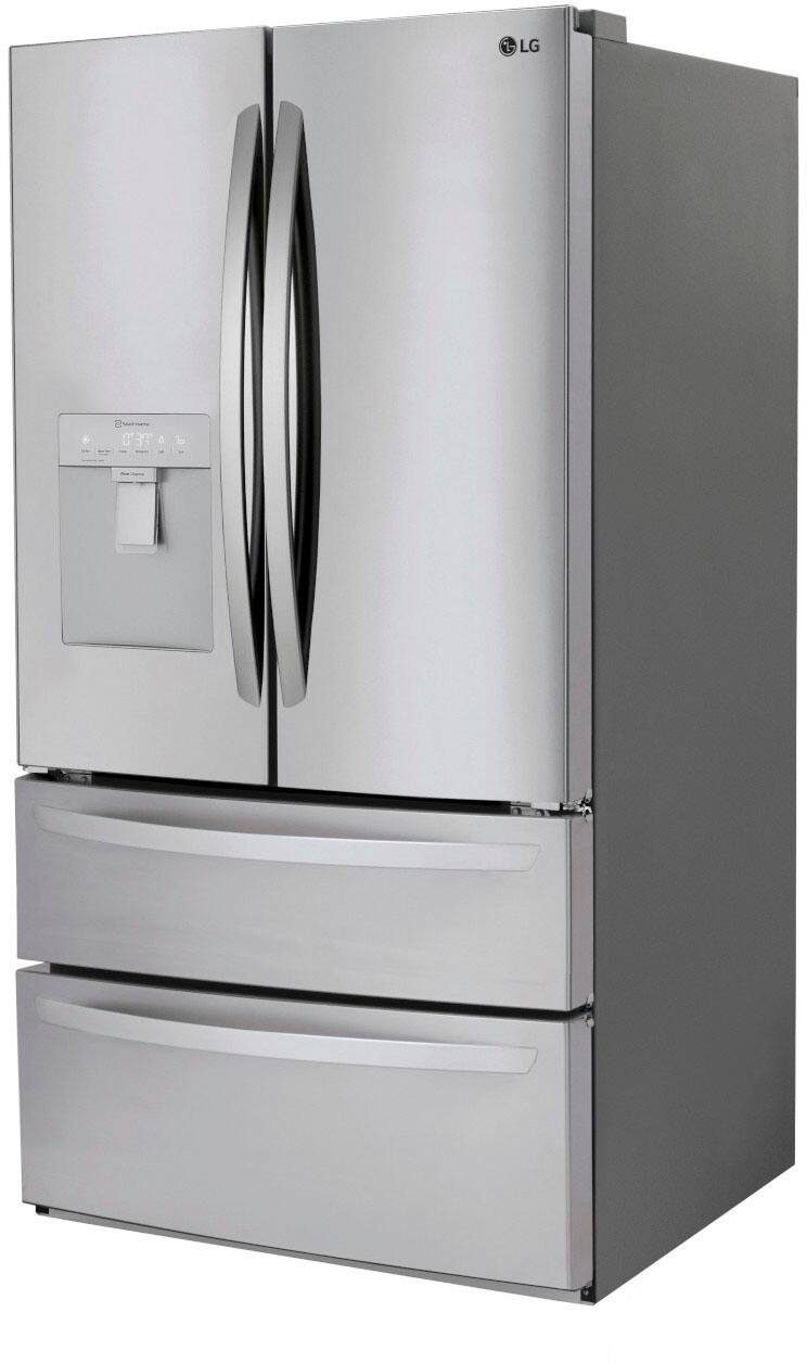 Left. LG - 28.6 Cu. Ft. 4-Door French Door Smart Refrigerator with Water Dispenser - Stainless Steel.