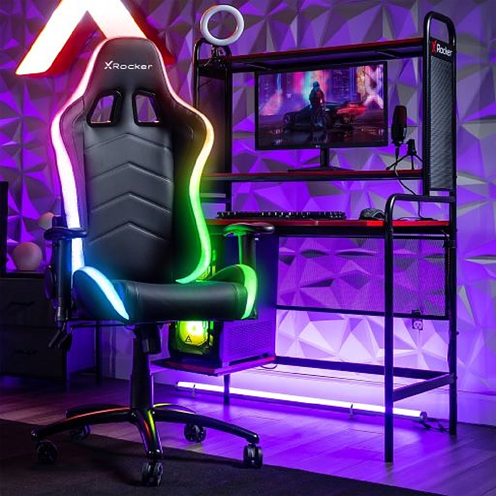 Left View: X Rocker - Thrasher RGB PC Gaming Chair - Black